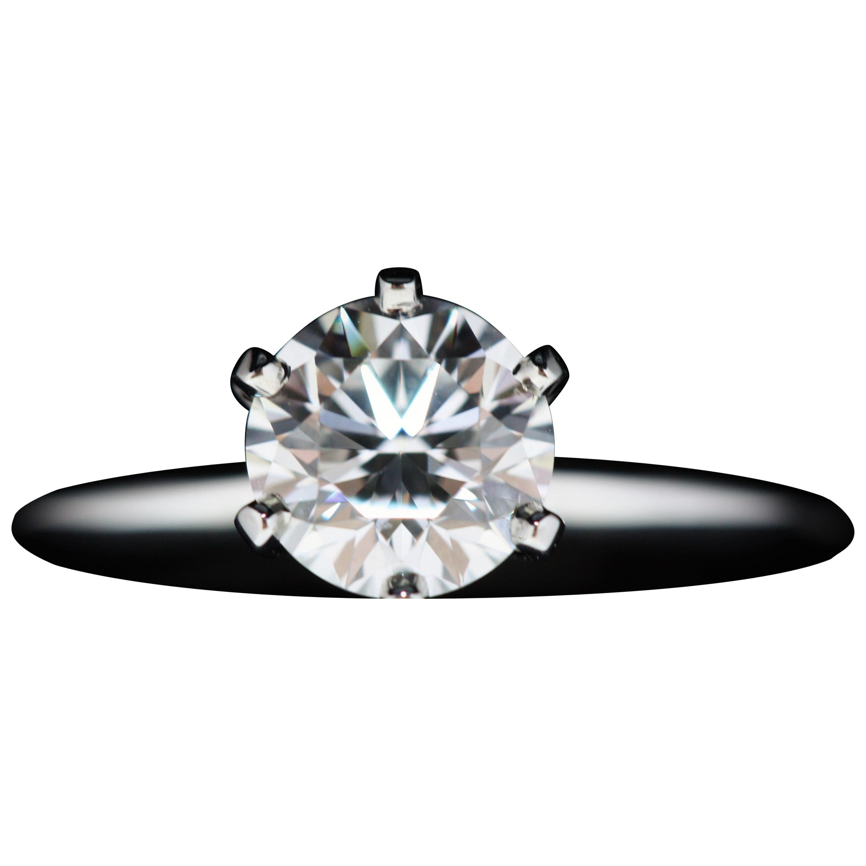 Tiffany & Co. Platinum Diamond Engagement Ring 0.83 Carat, SI1, H For Sale