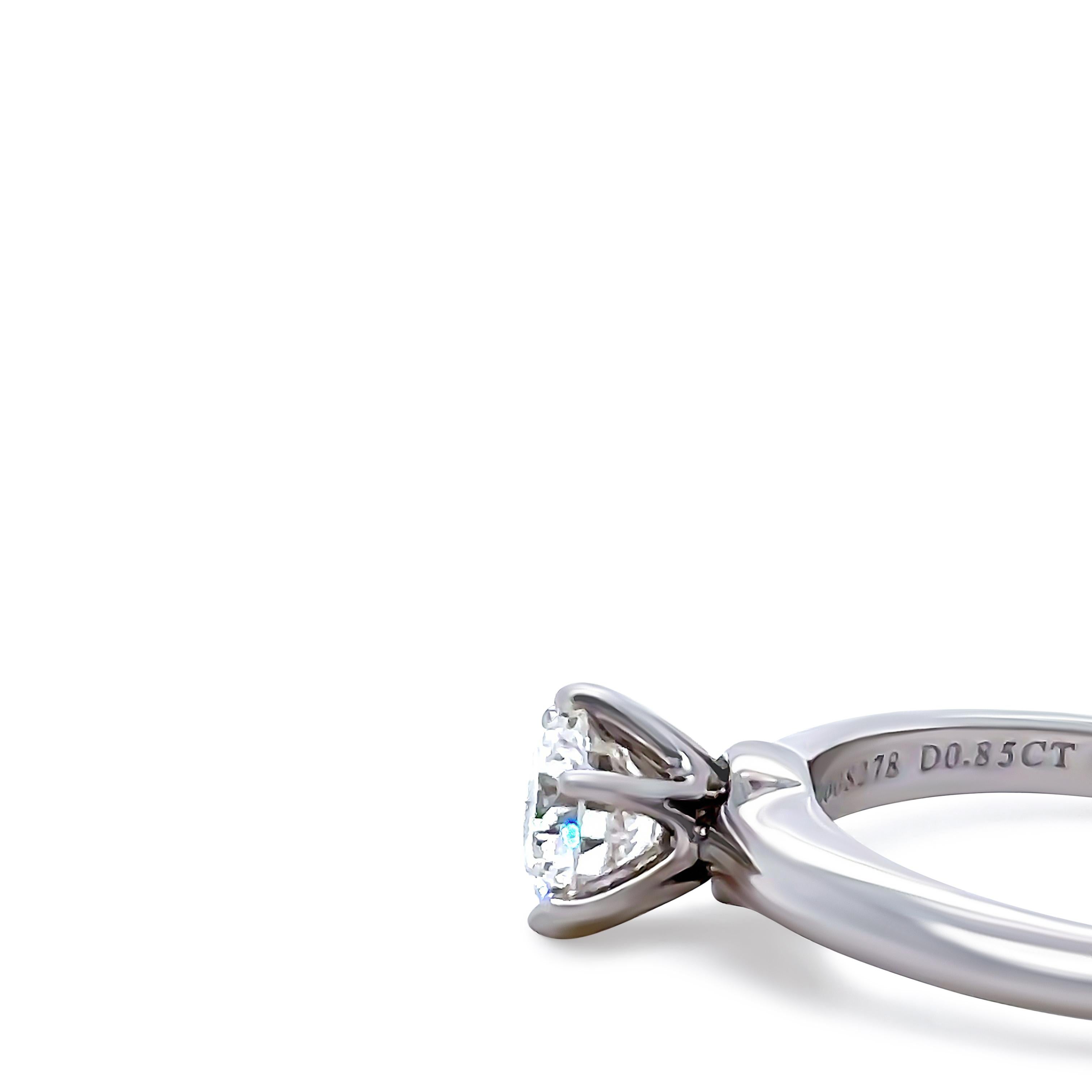 Tiffany & Co Platinum Diamond Engagement Ring 0.85ct In Excellent Condition For Sale In SYDNEY, NSW
