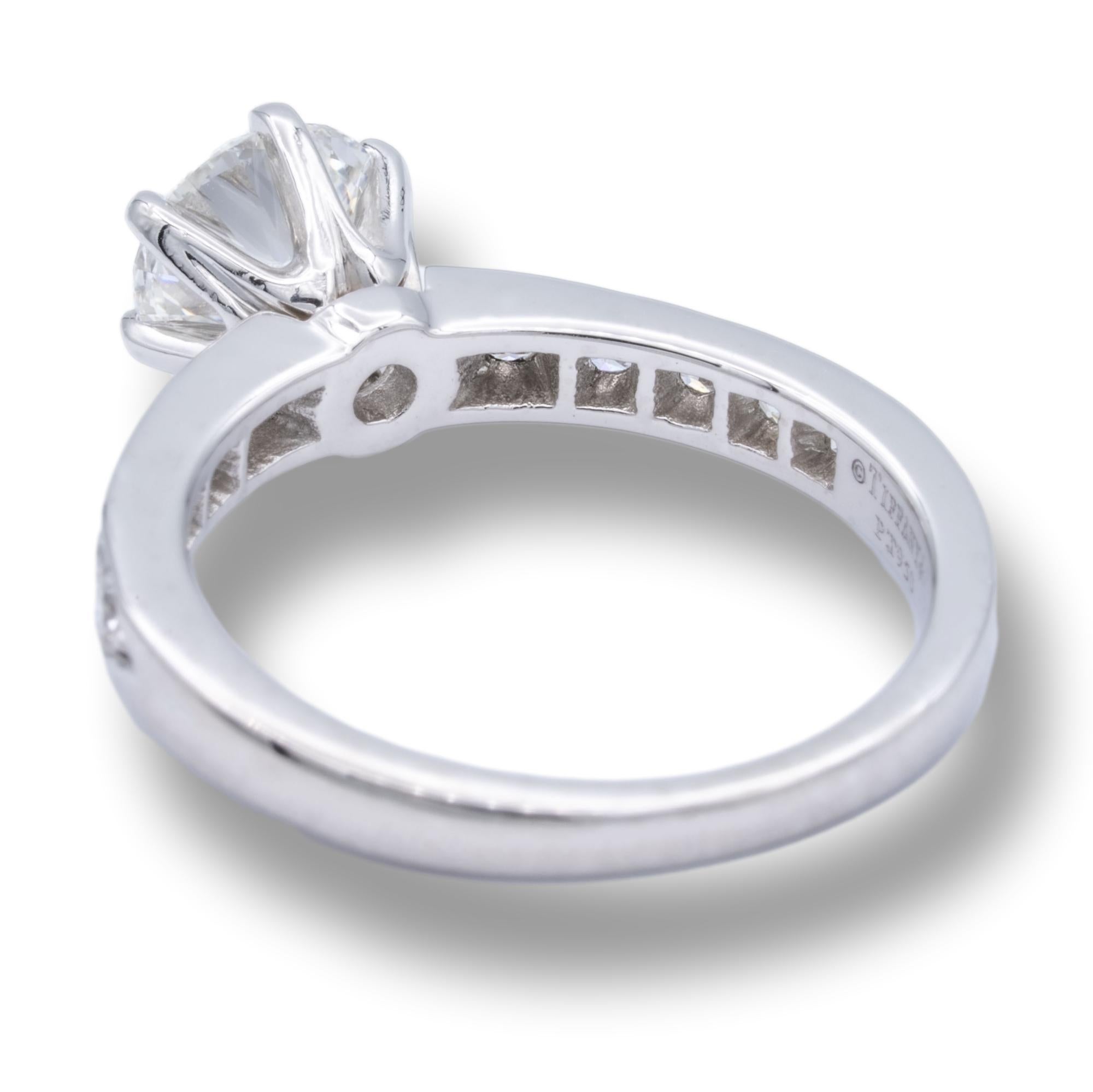 Modern Tiffany & Co. Platinum Diamond Engagement Ring 1.17 Cts TW with Diamond Band