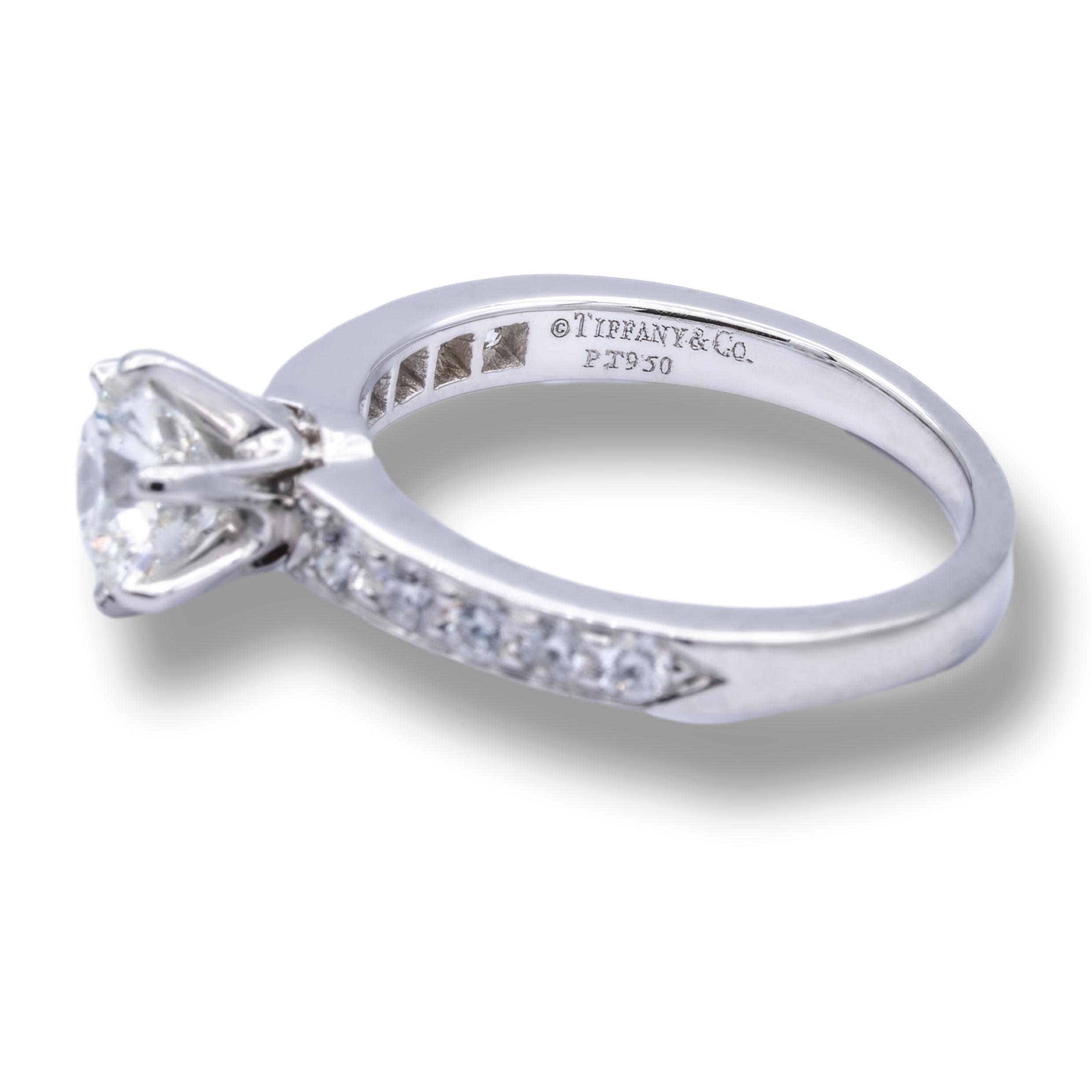 Round Cut Tiffany & Co. Platinum Diamond Engagement Ring 1.17 Cts TW with Diamond Band