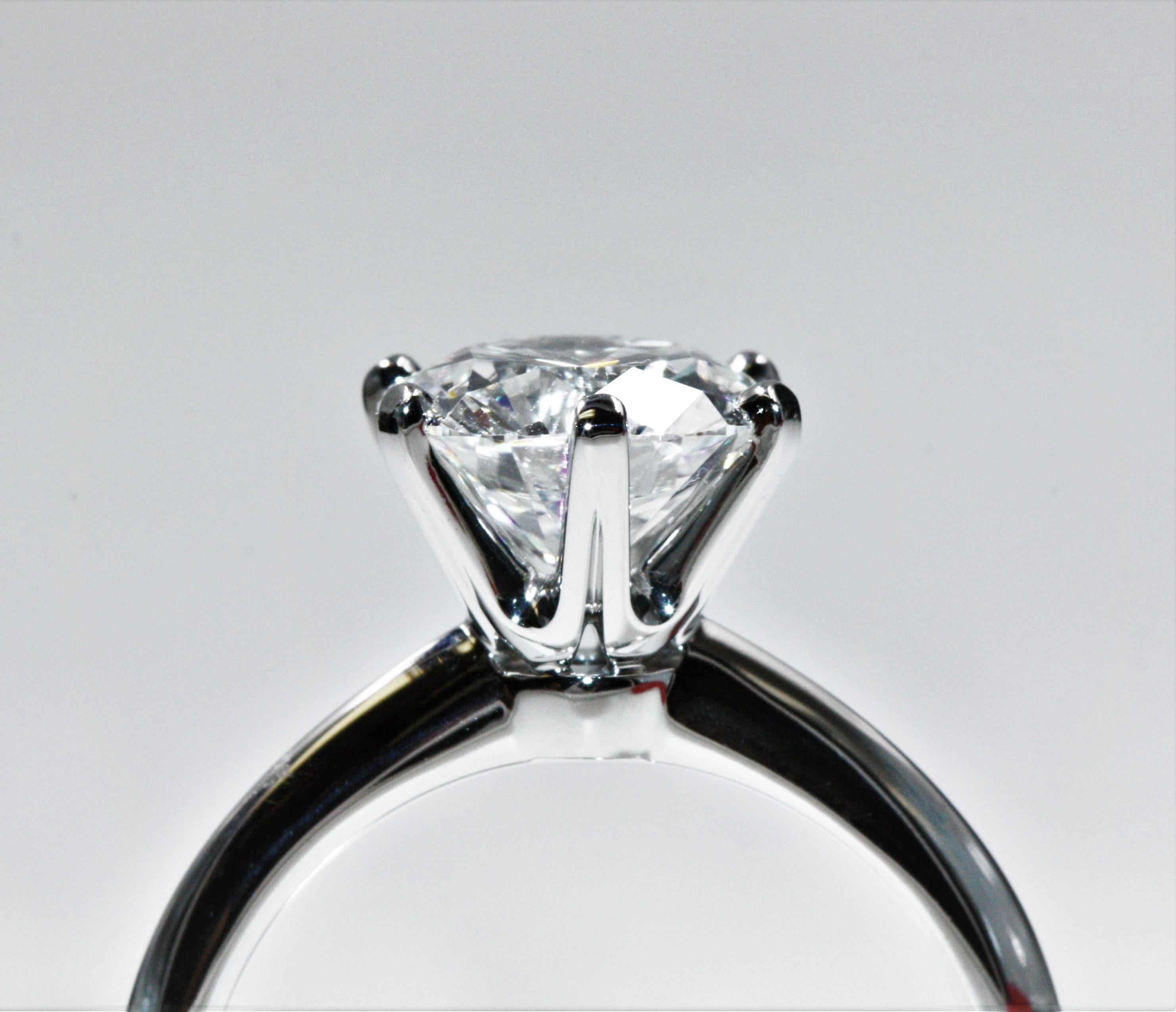 Tiffany & Co. Platinum Diamond Engagement Ring, 1.42 Carat, G, VS2 1
