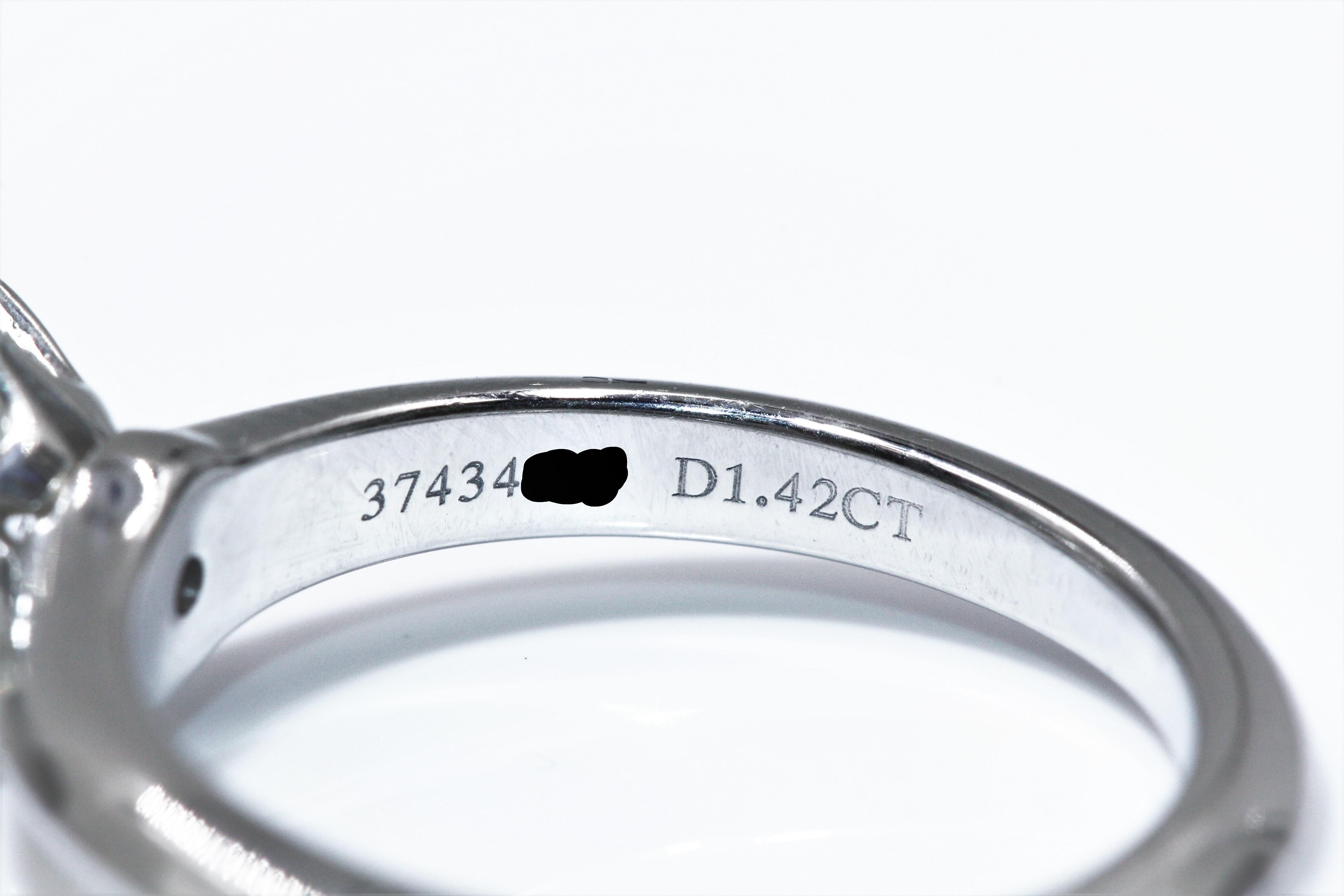 Tiffany & Co. Platinum Diamond Engagement Ring, 1.42 Carat, G, VS2 2