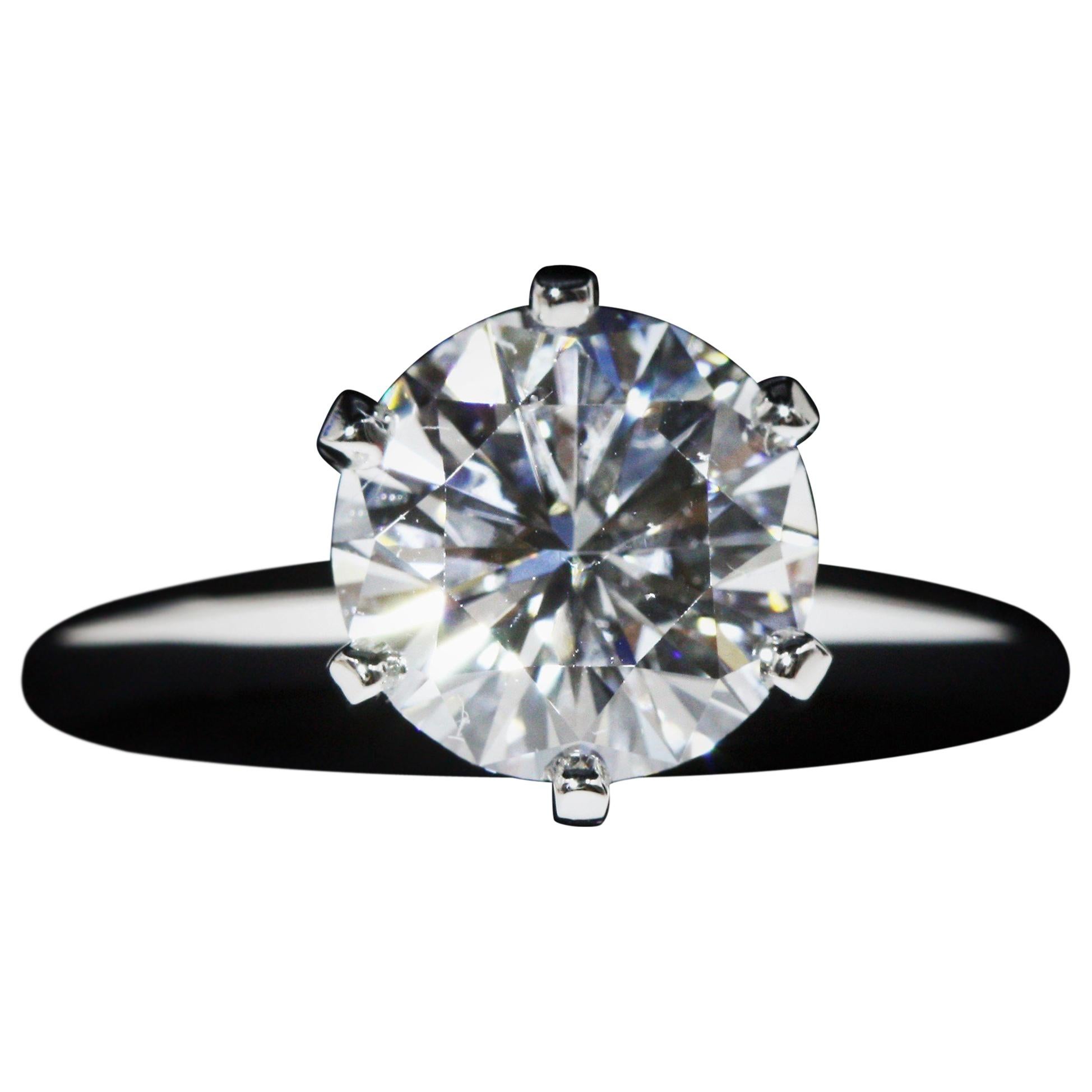 Tiffany & Co. Platinum Diamond Engagement Ring 2.22 Carat, VS1, E For Sale