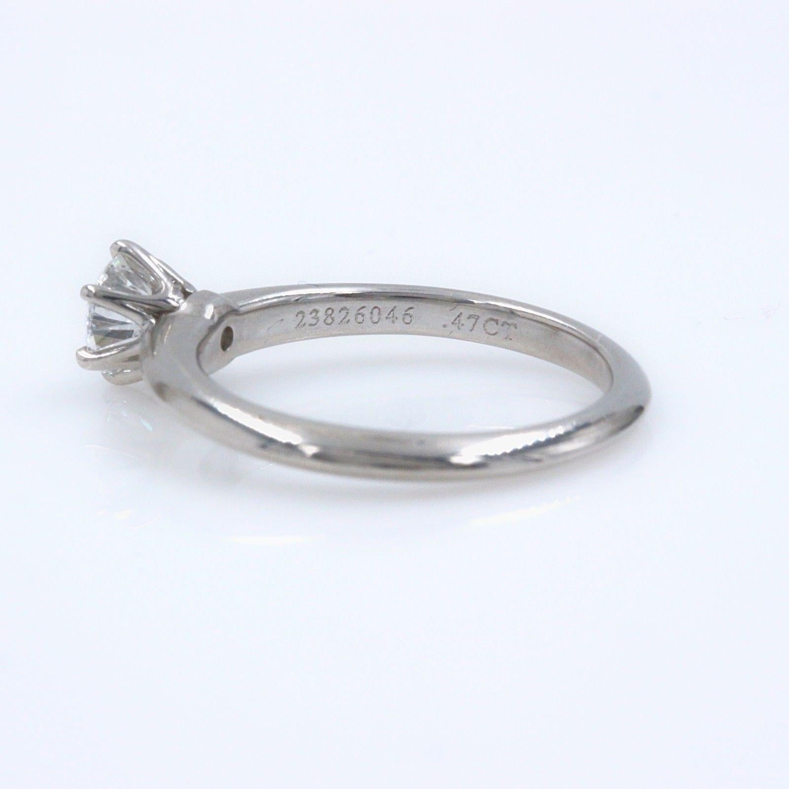 Round Cut Tiffany & Co. Platinum Diamond Engagement Ring Round 0.47 Carat D VS2