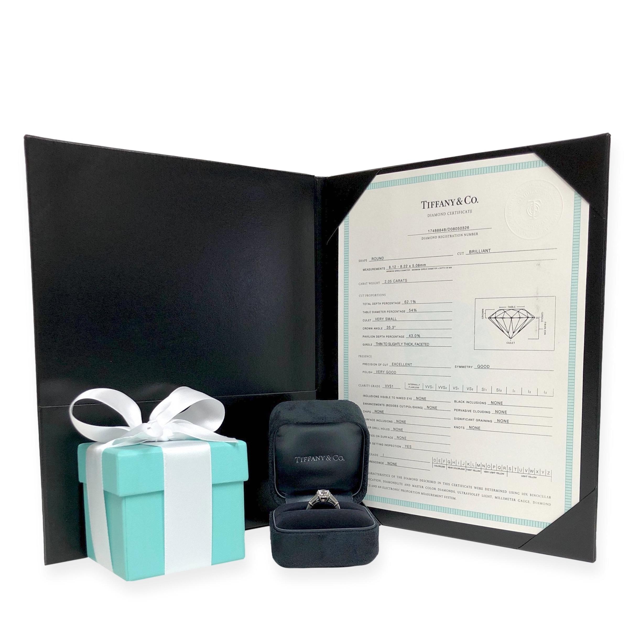 Contemporary Tiffany & Co. Platinum Diamond Engagement Ring Round with Baguettes 2.65Ct Total