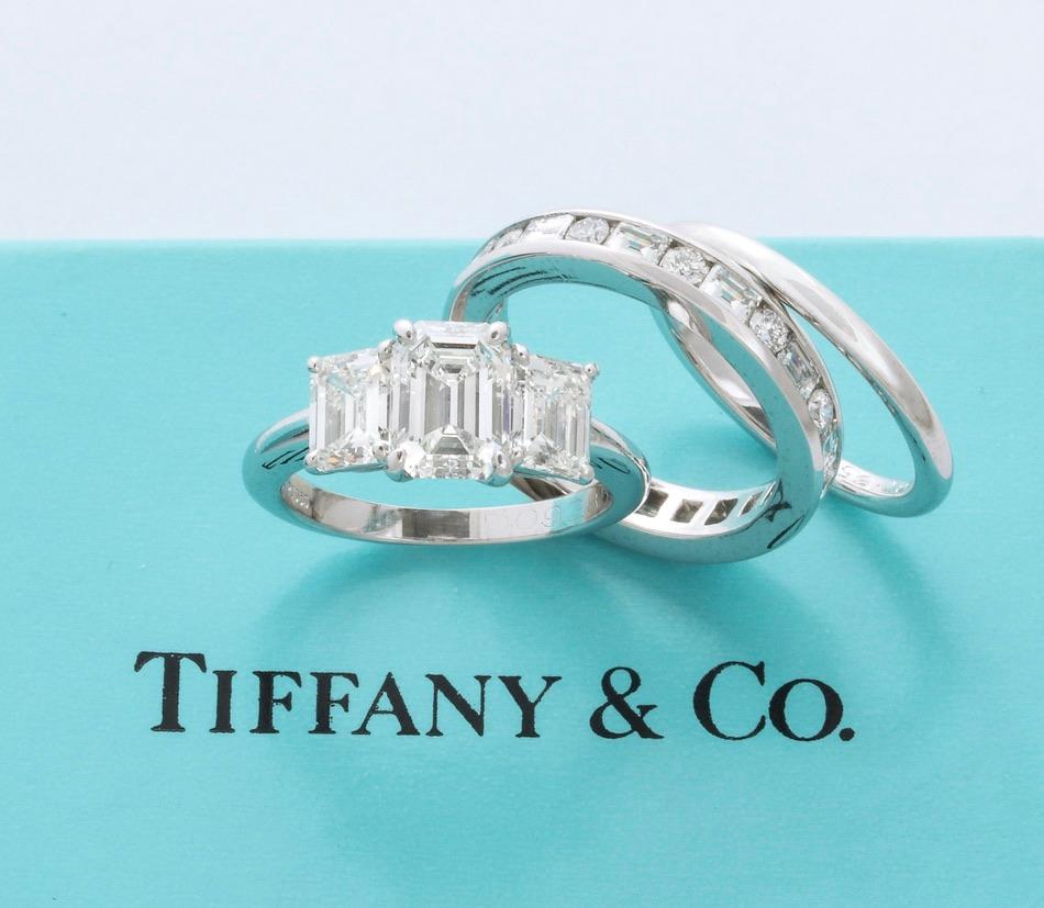 Contemporary Tiffany & Co. Platinum Diamond Engagement Ring Set