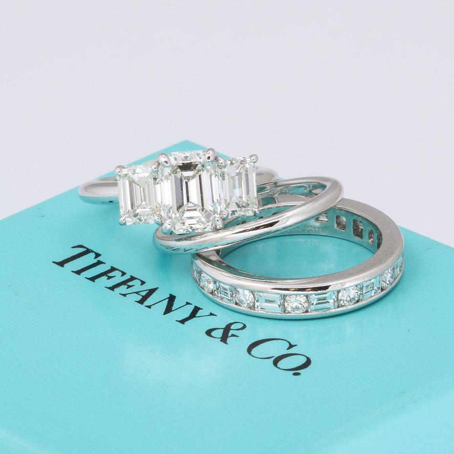 Emerald Cut Tiffany & Co. Platinum Diamond Engagement Ring Set