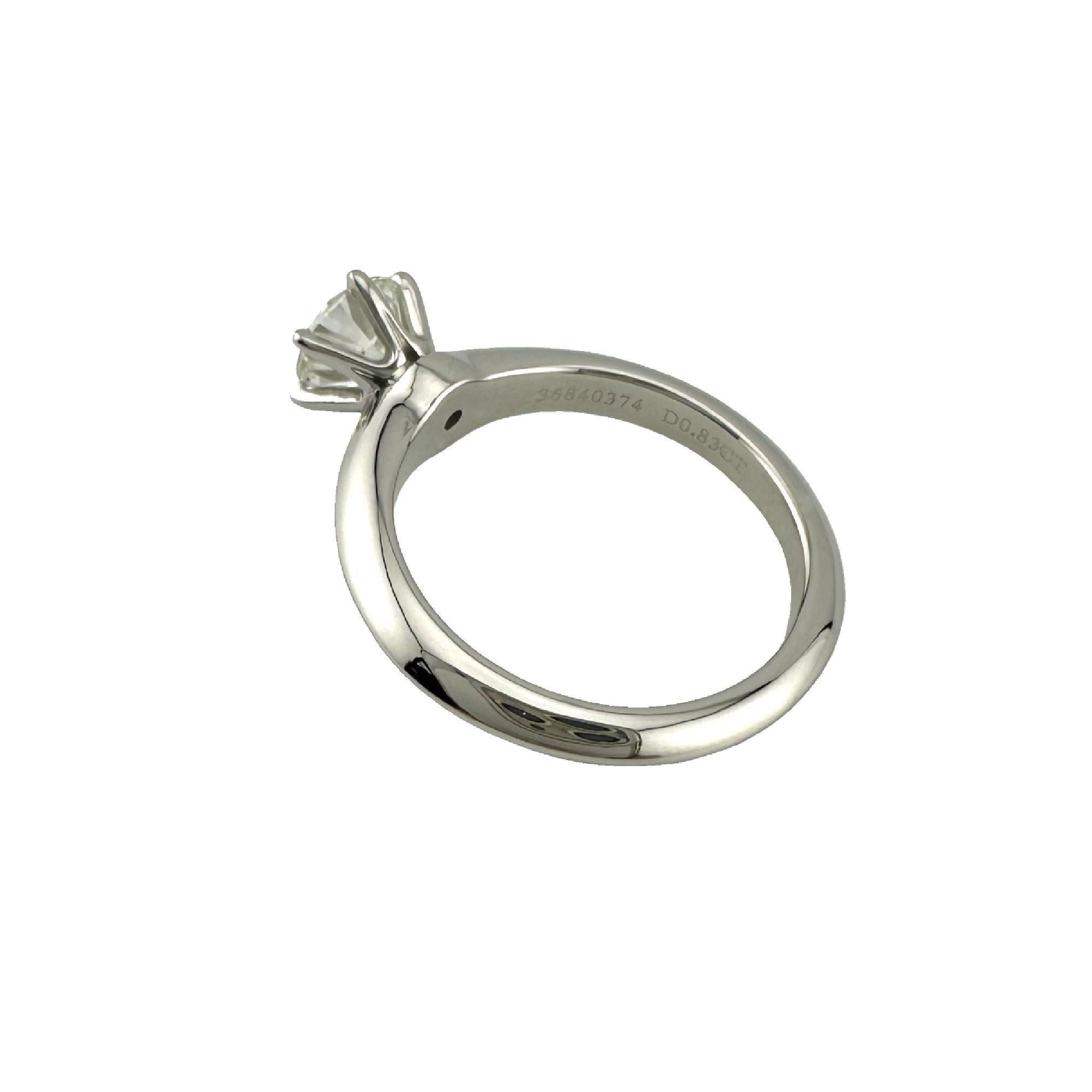 Tiffany & Co Platinum Diamond Engagement Ring Solitaire Round 0.83 ct I VS2 6