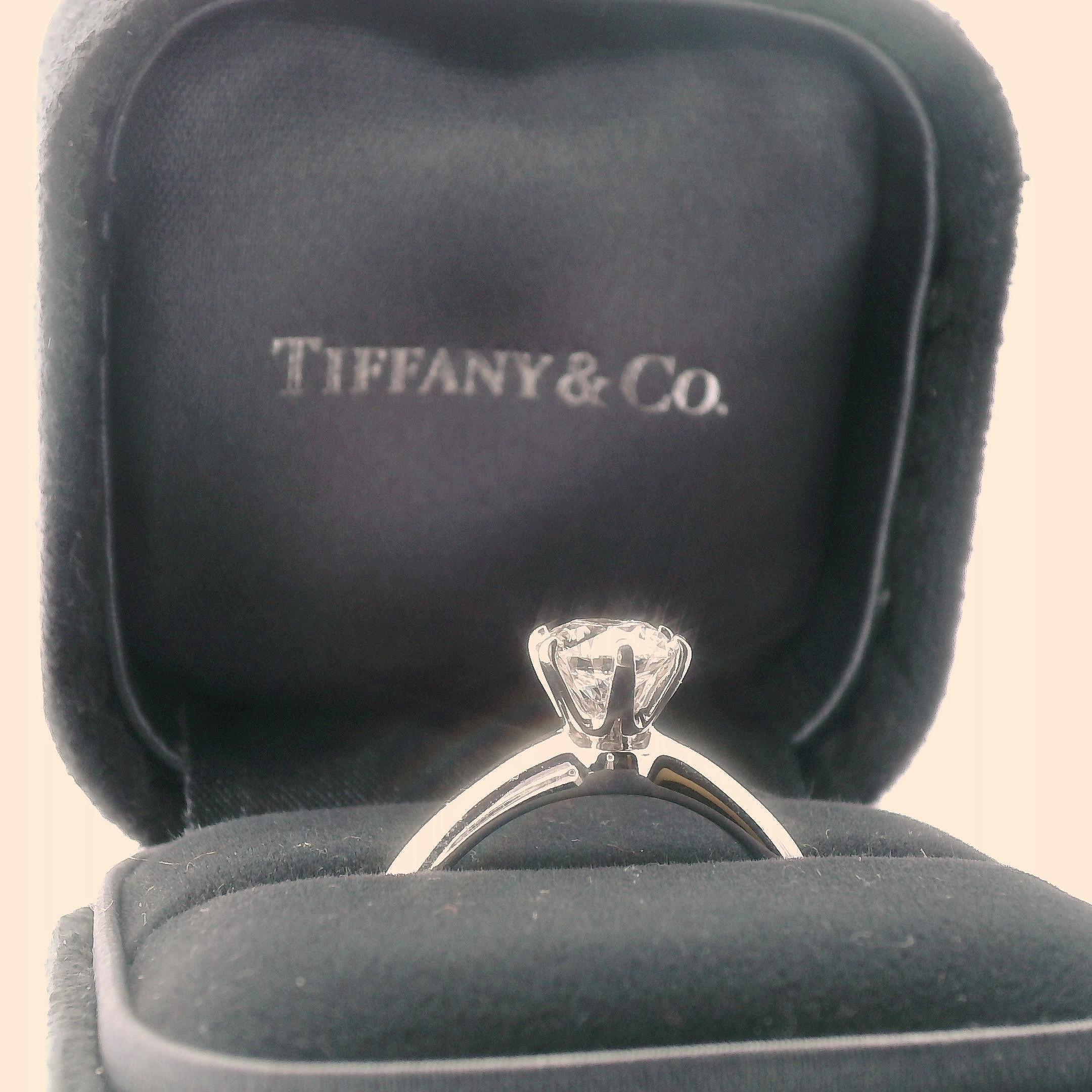 Round Cut Tiffany & Co. Platinum Diamond Engagement Ring w/ Papers and Appraisal For Sale