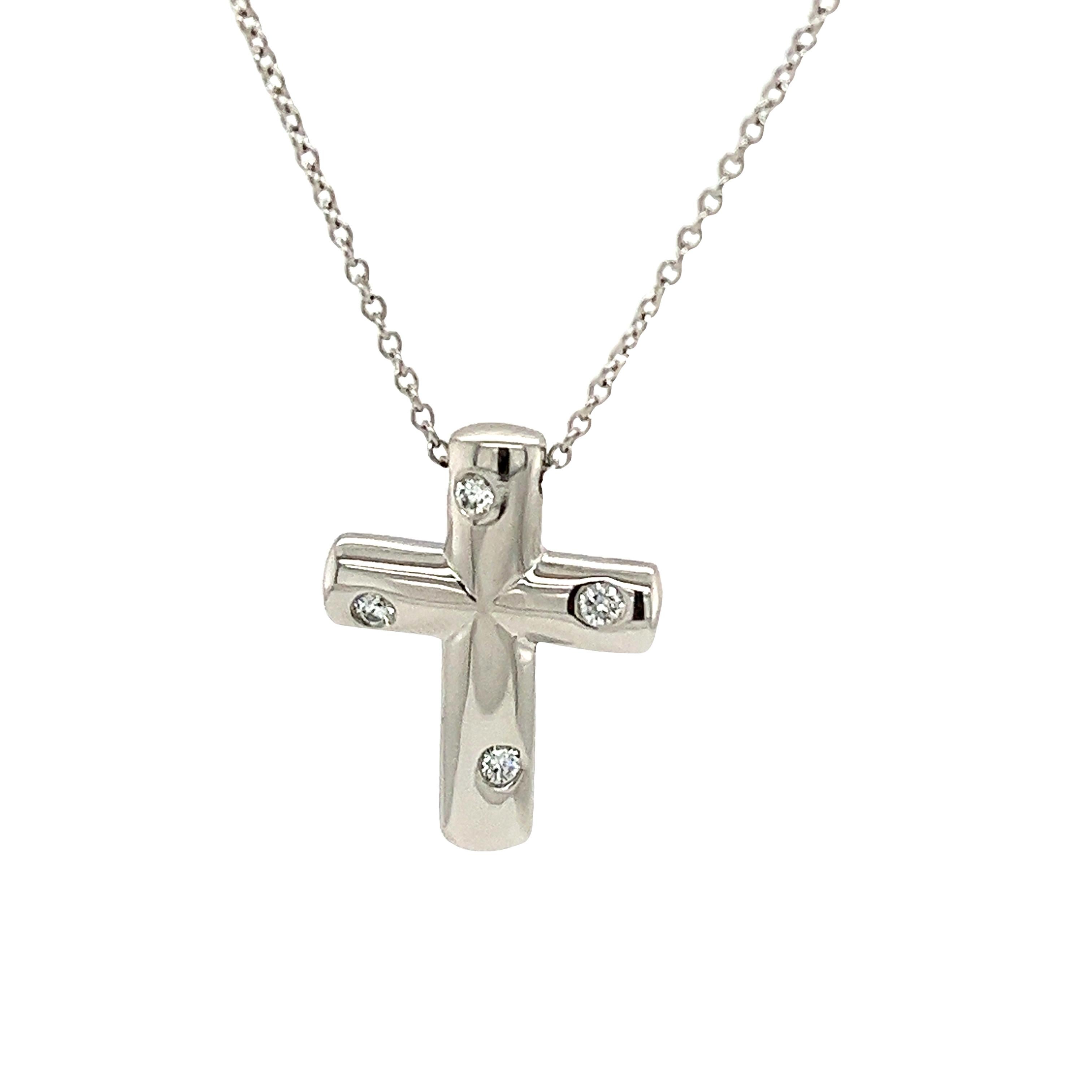 Round Cut Tiffany & Co. Platinum Diamond Etoile Cross Pendant on 16