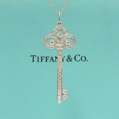 Tiffany & Co. Platinum Diamond Fleur De Lis Key Pendant Necklace
