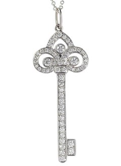 TIFFANY & Co. Platinum Diamond Fleur De Lis Key Pendant Necklace