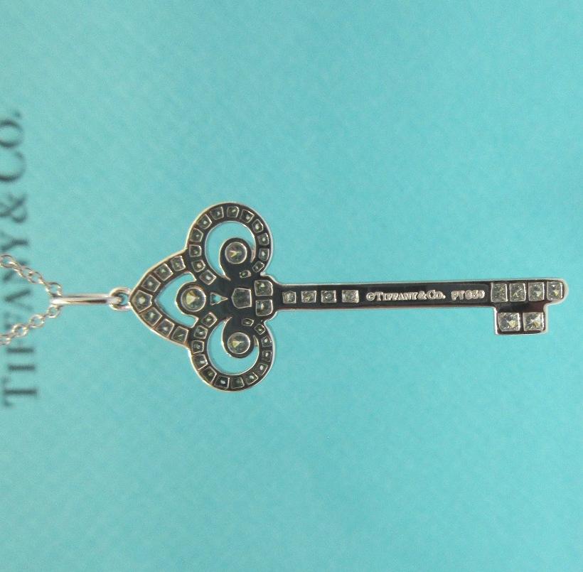 Women's Tiffany & Co. Platinum Diamond Fleur De Lis Key Pendant Necklace