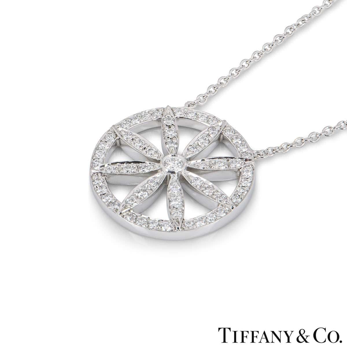 Round Cut Tiffany & Co. Platinum Diamond Flower Necklace