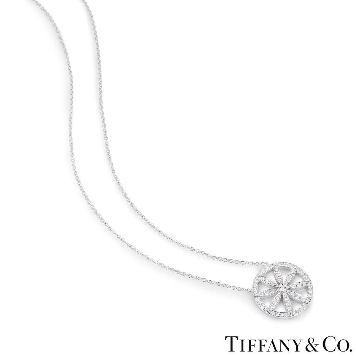 Tiffany & Co. Platinum Diamond Flower Necklace In Excellent Condition In London, GB