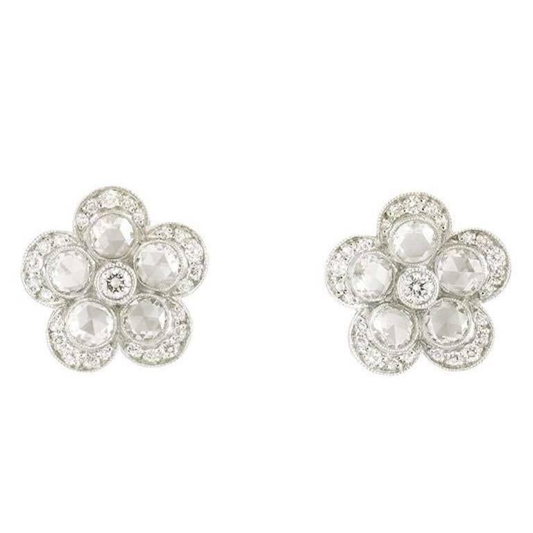 Tiffany flower diamond earrings Clearance
