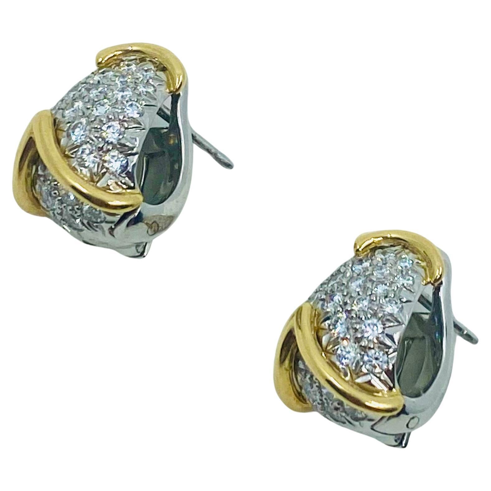 Taille ronde Tiffany & Co. Boucles d'oreilles Platine Diamant Or en vente