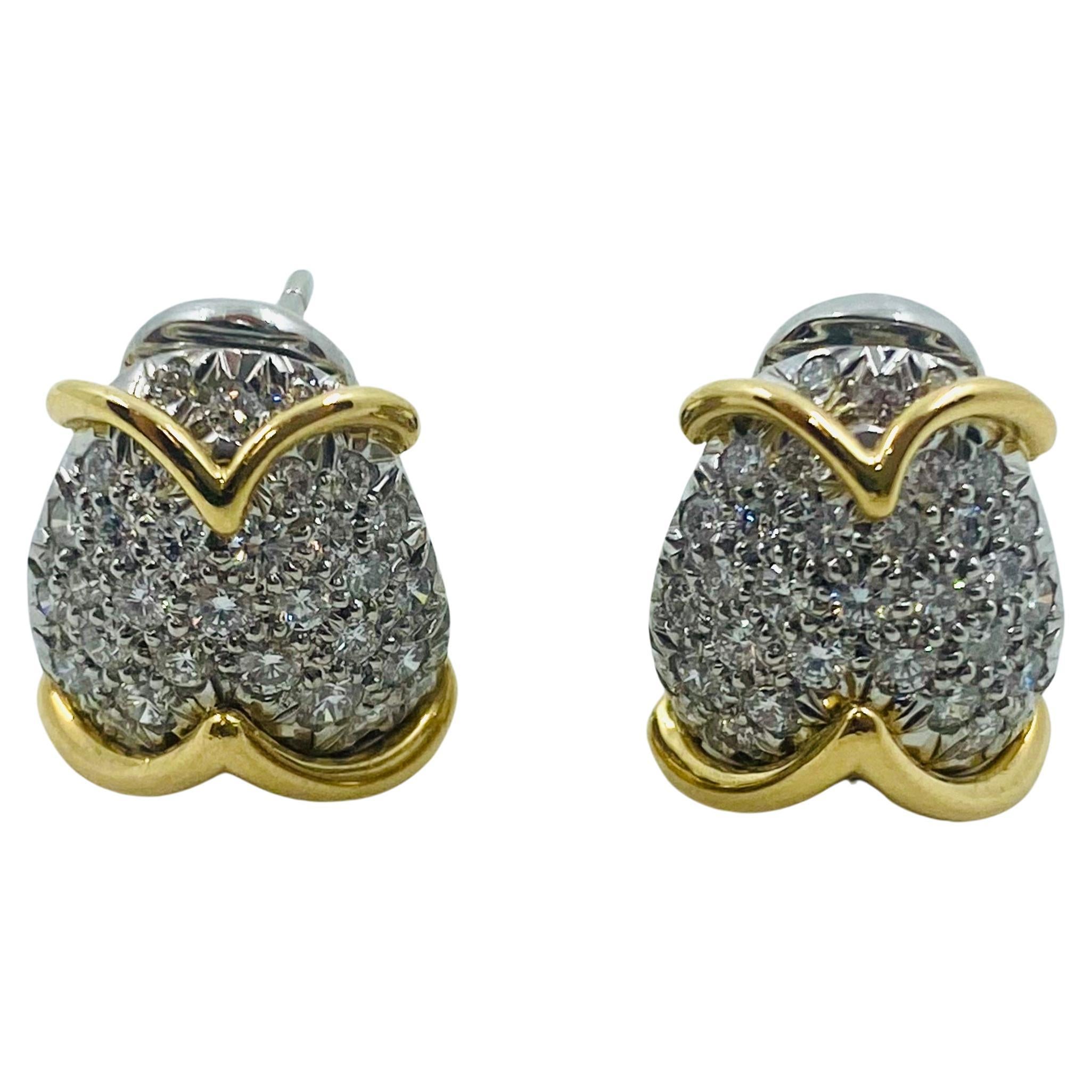 Tiffany & Co. Platinum Diamond Gold Earrings In Excellent Condition For Sale In Beverly Hills, CA