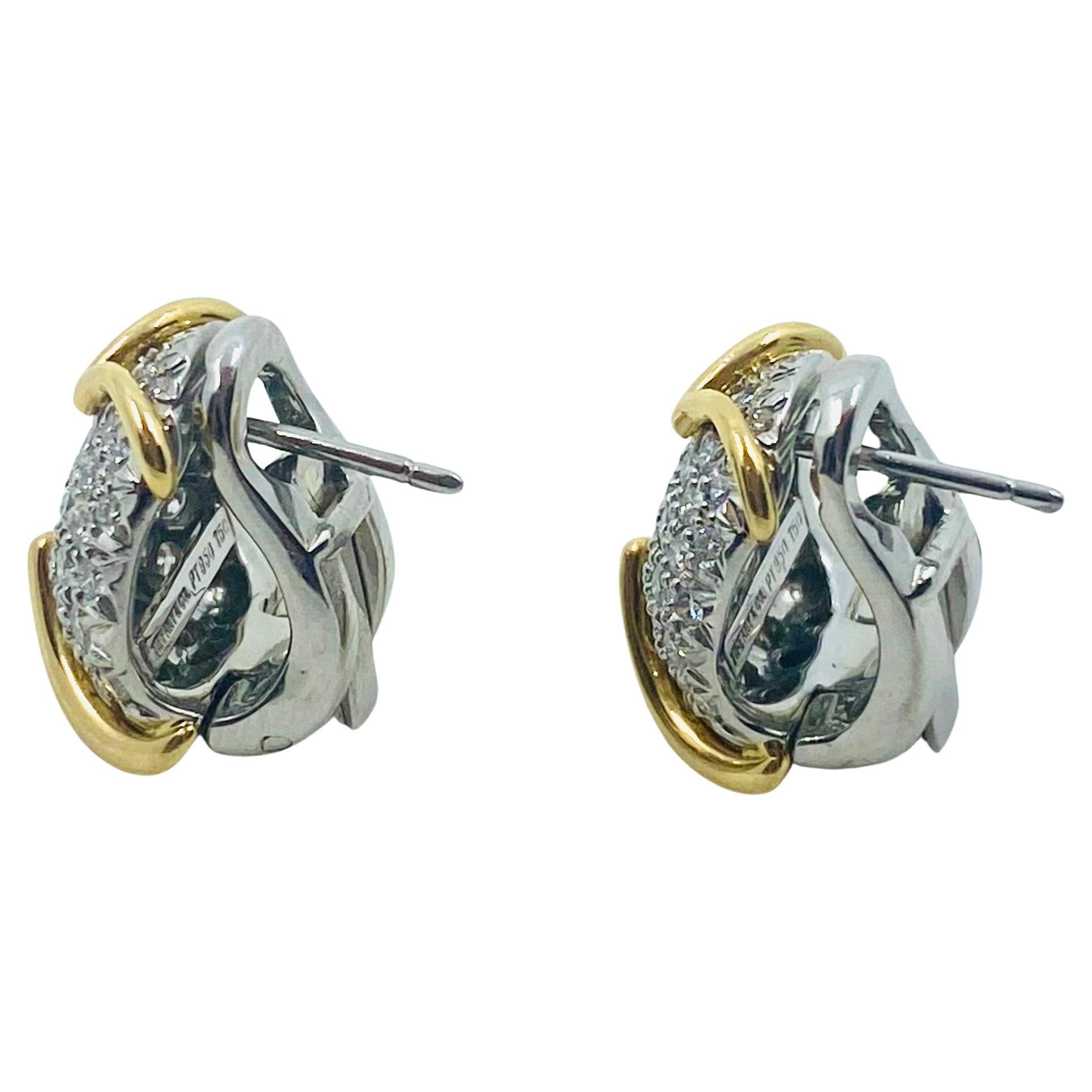Women's Tiffany & Co. Platinum Diamond Gold Earrings For Sale
