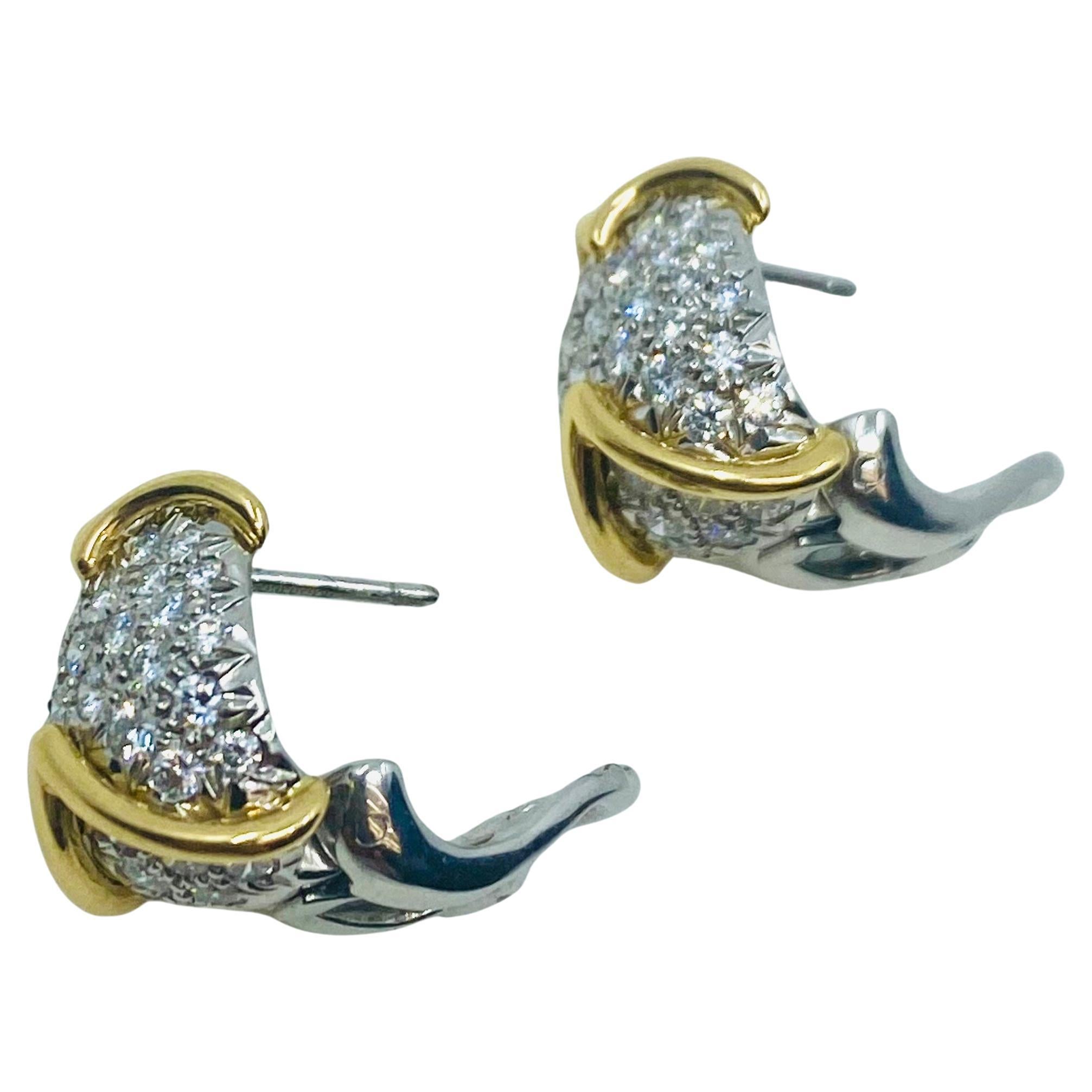 Tiffany & Co. Boucles d'oreilles Platine Diamant Or en vente 1