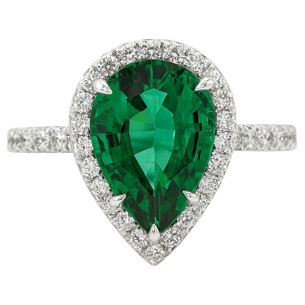 Tiffany & Co. Platin Diamant & Grüner Smaragd Konturenring im Angebot