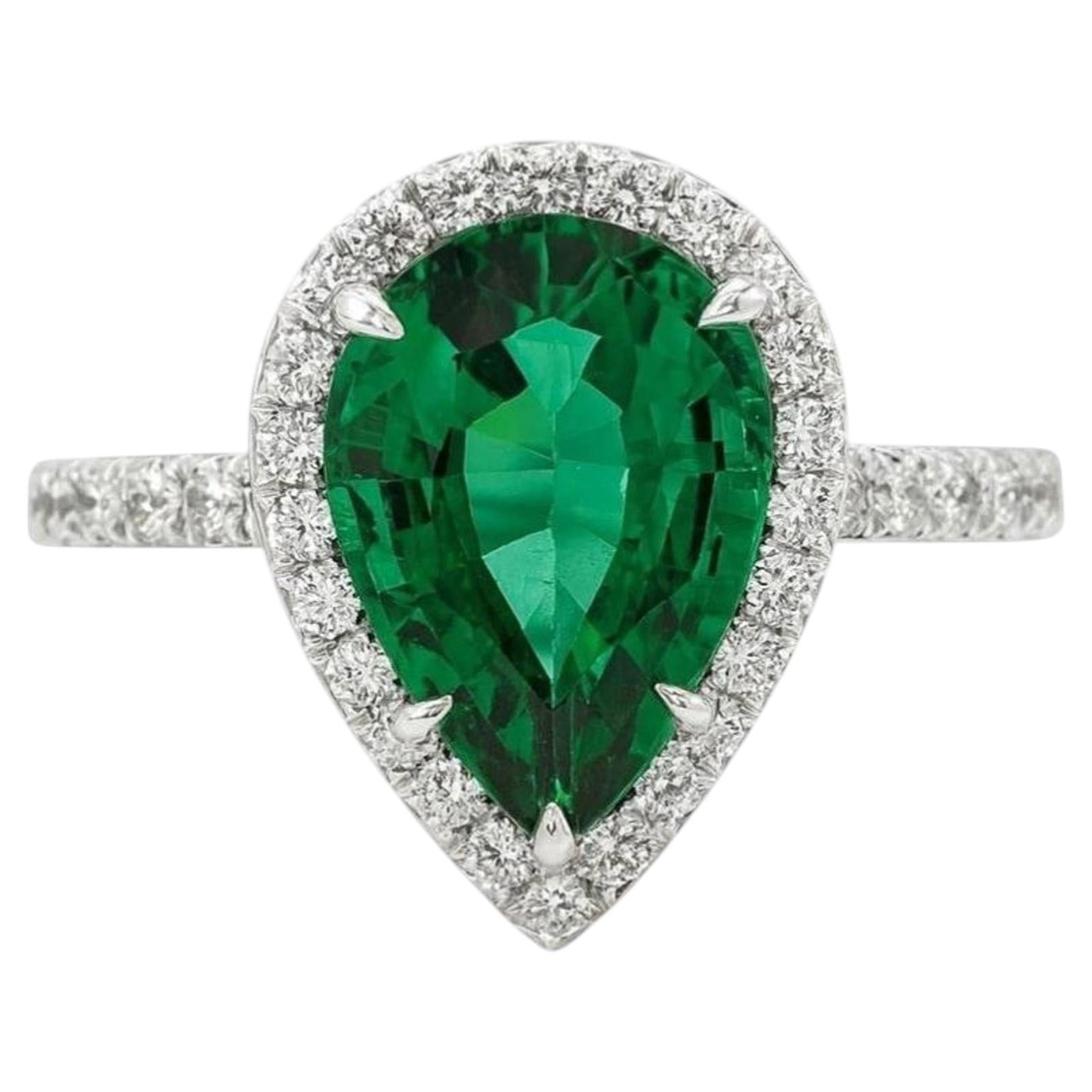 Tiffany & Co. Platinum Diamond & Green Emerald Contour Ring