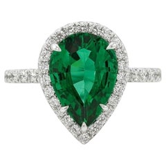 Tiffany & Co. Platinum Diamond & Green Emerald Contour Ring
