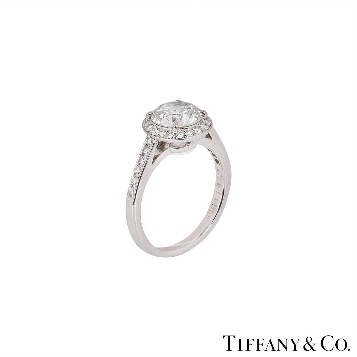 Tiffany & Co. Platinum Diamond Halo Soleste Ring 1.43 Carat Solitaire In Excellent Condition In Mayfair, London, London
