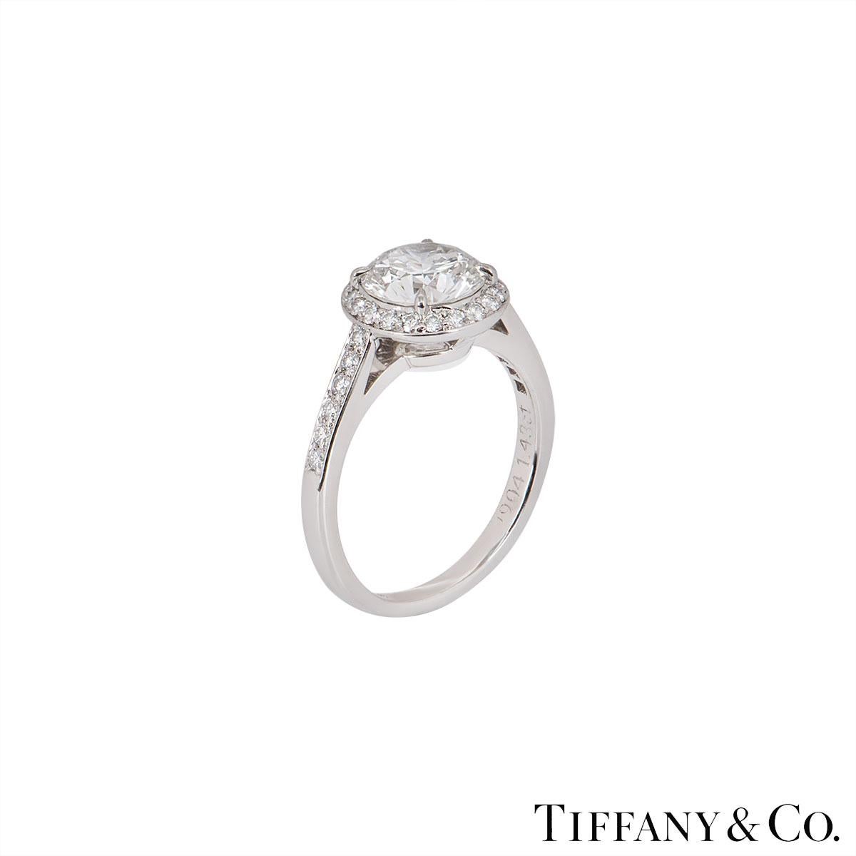 Tiffany & Co. Platinum Diamond Halo Soleste Ring 1.43 Carat Solitaire In Excellent Condition In London, GB