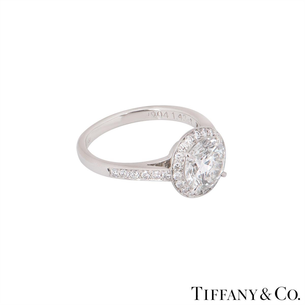 Women's Tiffany & Co. Platinum Diamond Halo Soleste Ring 1.43 Carat Solitaire