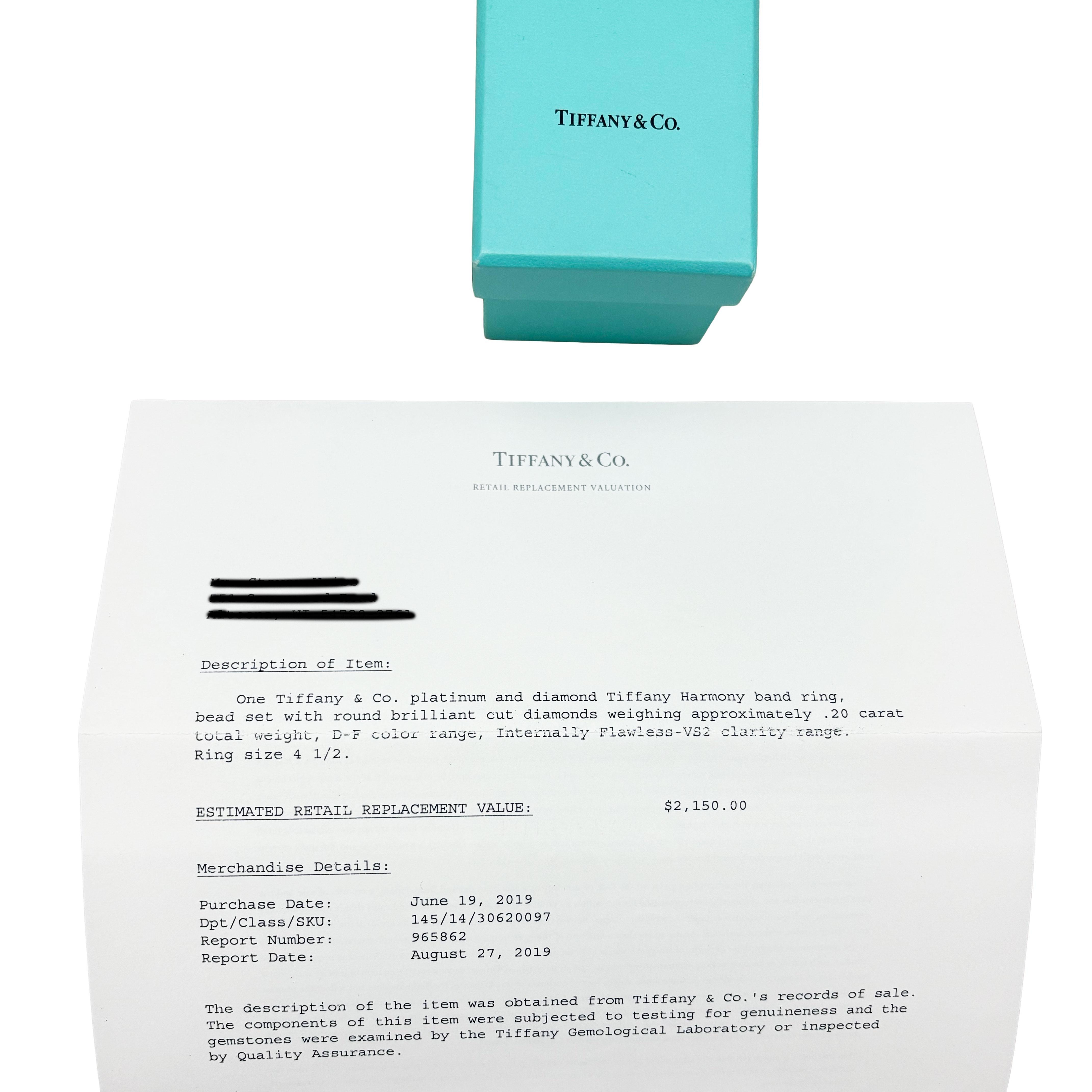 Tiffany & Co. Fascia Harmony in platino con diamante in vendita 1