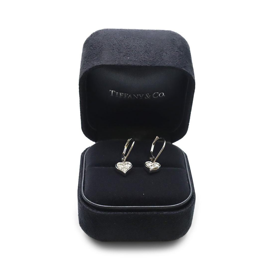 Tiffany & Co. Platinum Diamond Heart Drop Earrings In Excellent Condition In New York, NY