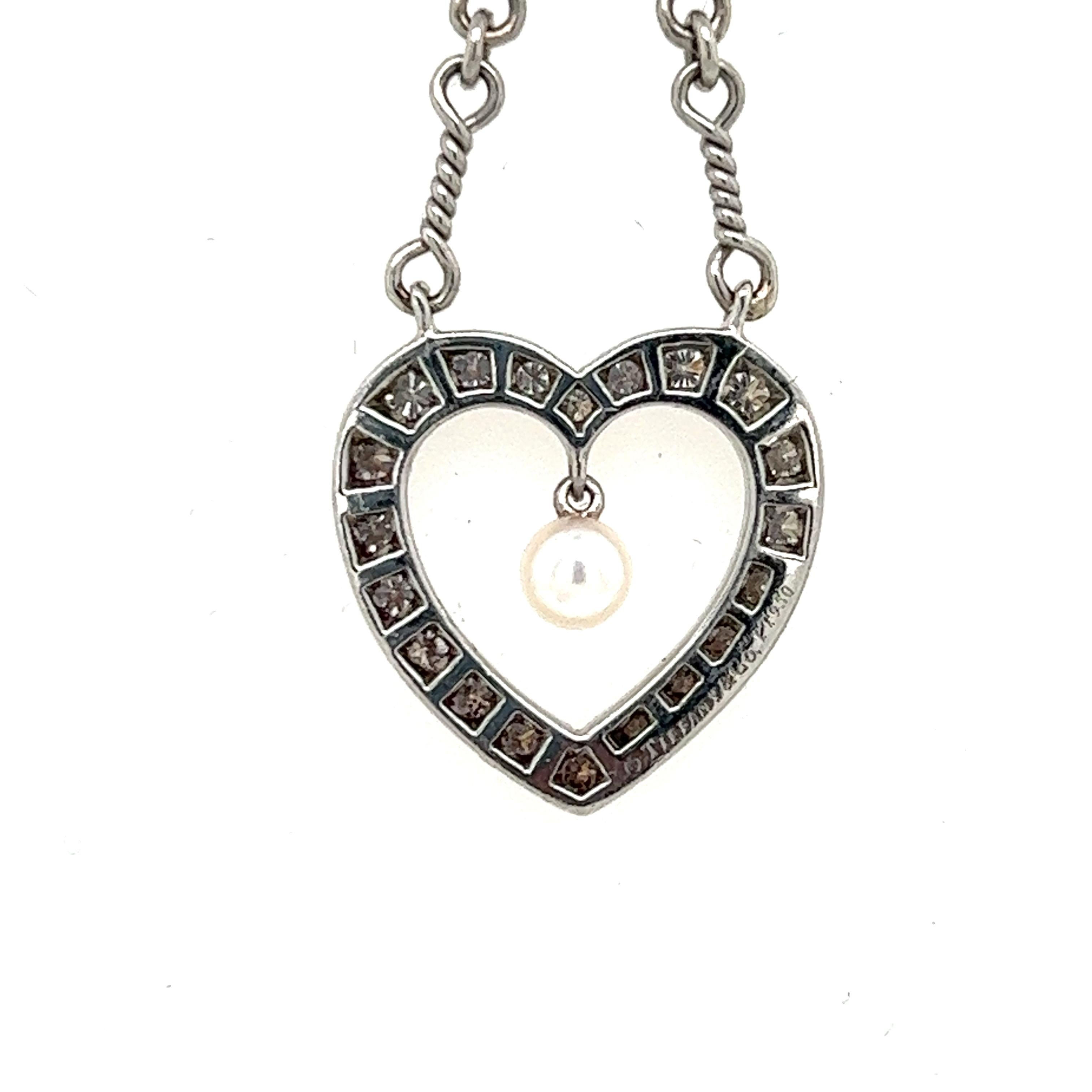 Contemporary Tiffany & Co. Platinum Diamond Heart Drop Pendant Twist Wire Chain Necklace For Sale