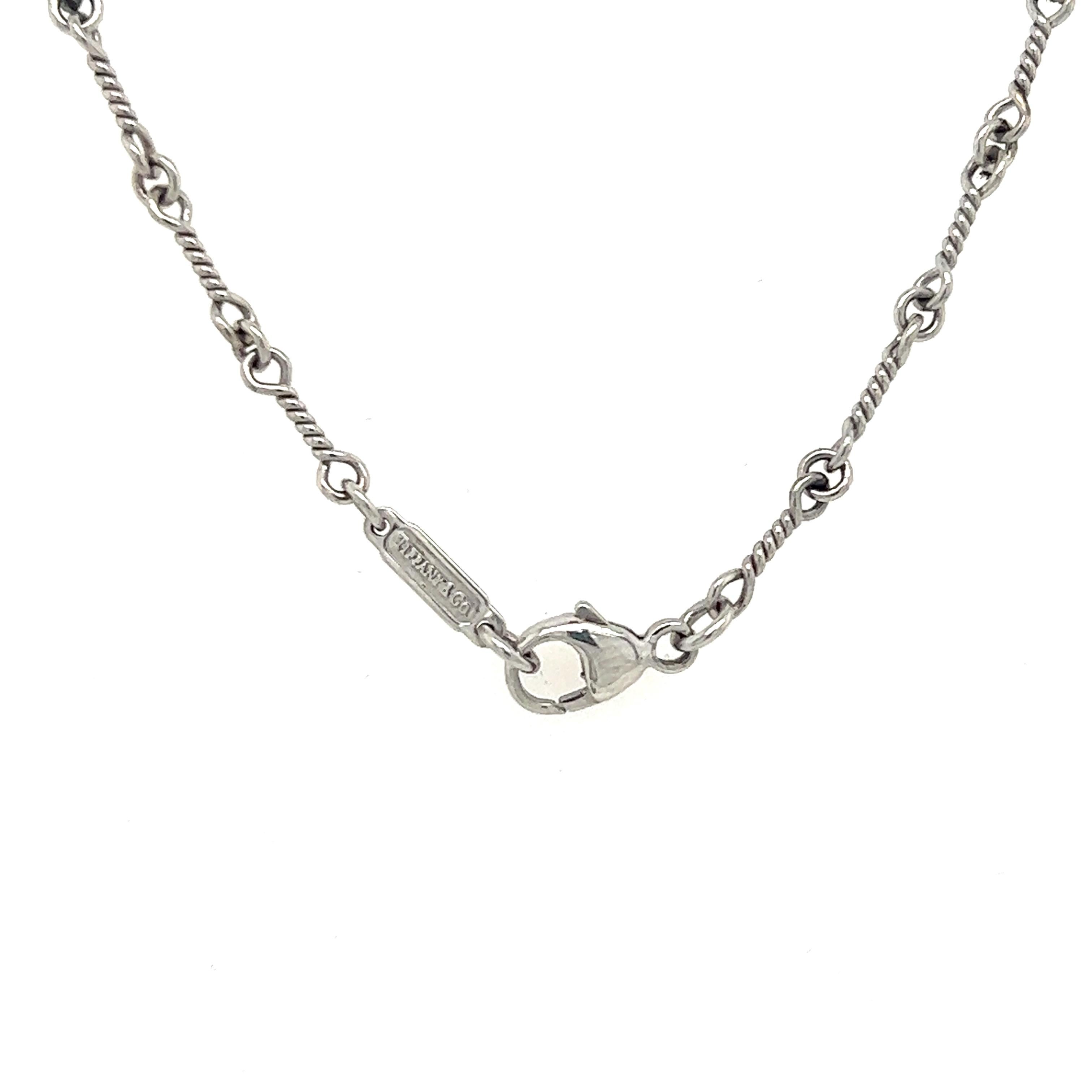Round Cut Tiffany & Co. Platinum Diamond Heart Drop Pendant Twist Wire Chain Necklace For Sale