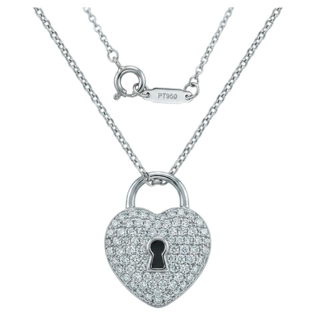 Tiffany & Co Collar Colgante Cerradura Corazón Diamante Platino Encanto Pavé Cerradura