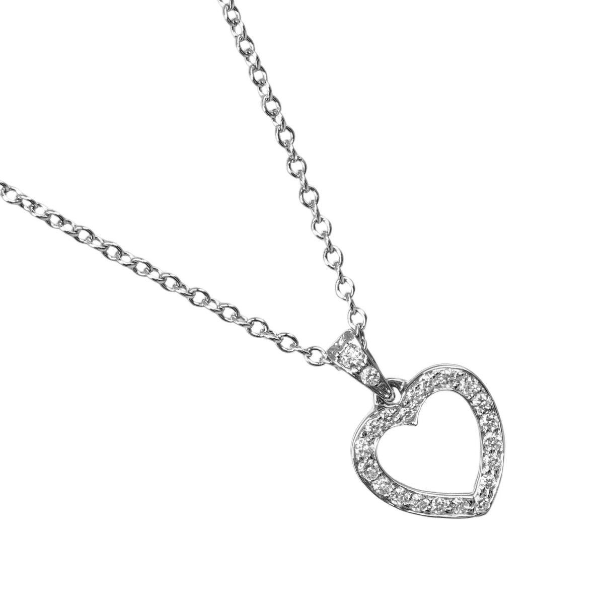 Round Cut TIFFANY & Co. Platinum Diamond Heart Pendant Necklace For Sale