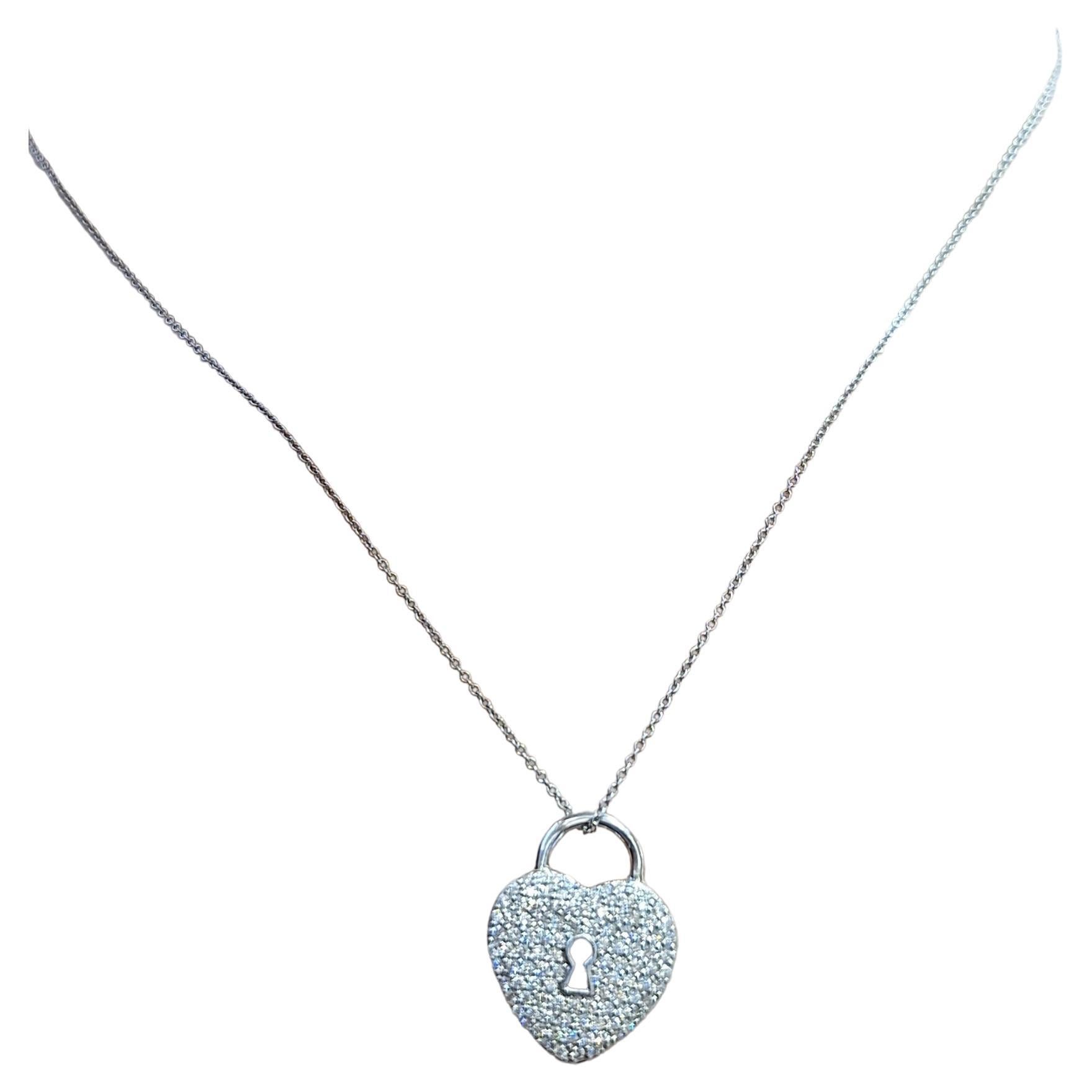 Tiffany & Co Platinum Diamond Heart Pendant Necklace For Sale