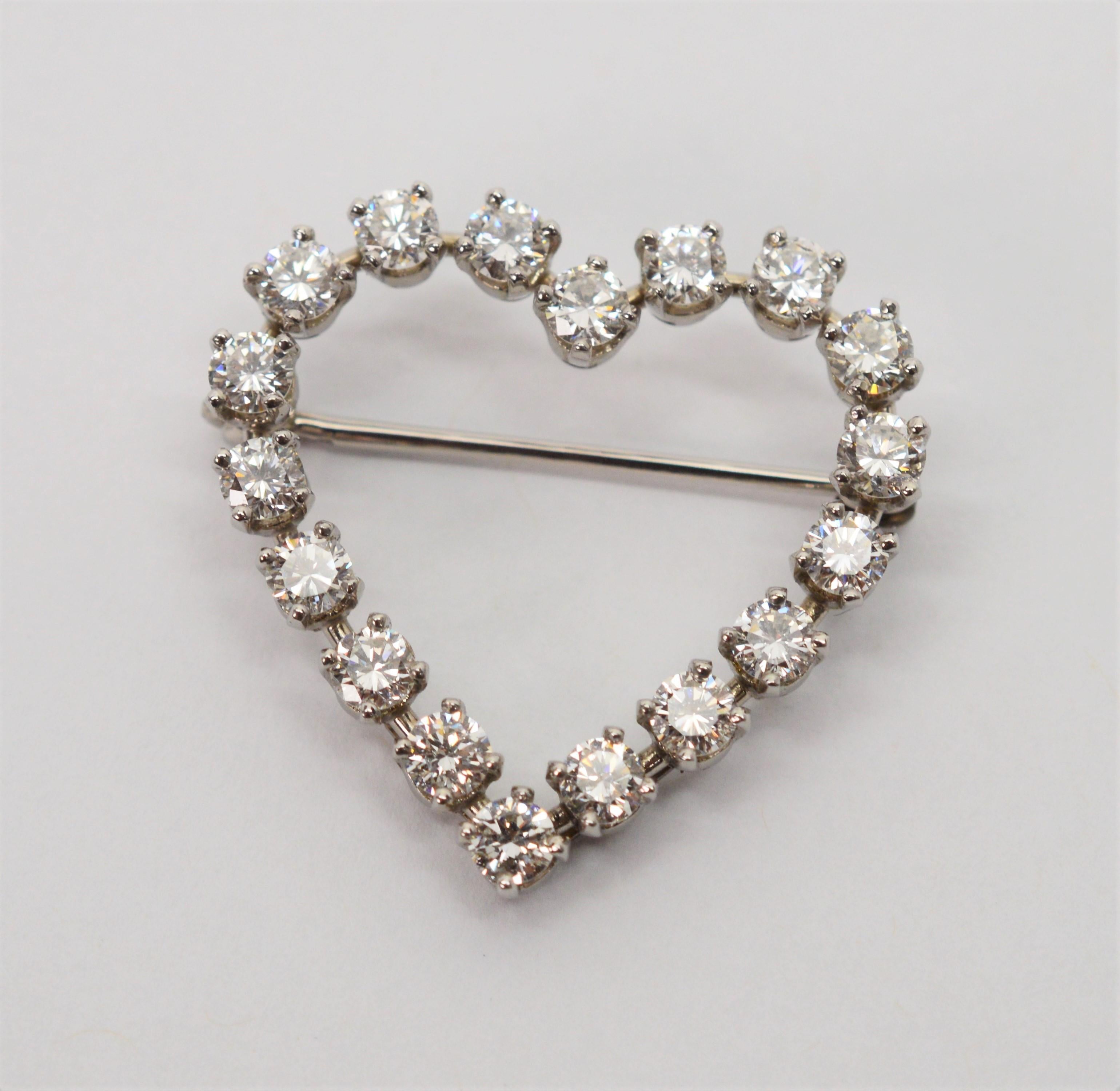 Tiffany & Co. Platinum and Diamond Heart Pin Brooch In Excellent Condition In Mount Kisco, NY