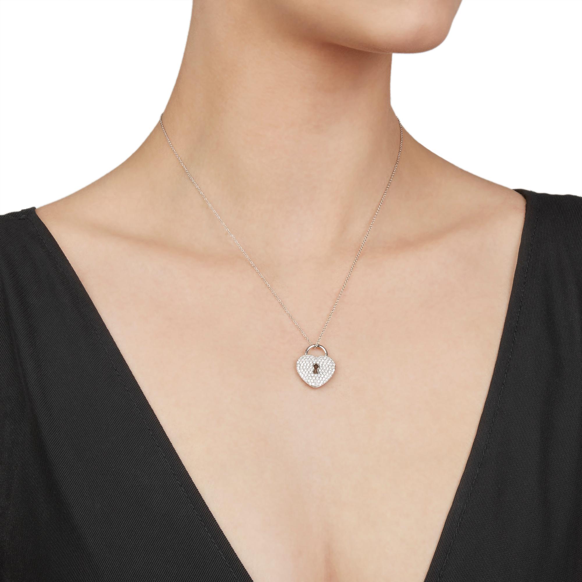 Tiffany & Co. Platinum Diamond Heart Tiffany Key Pendant Necklace 2
