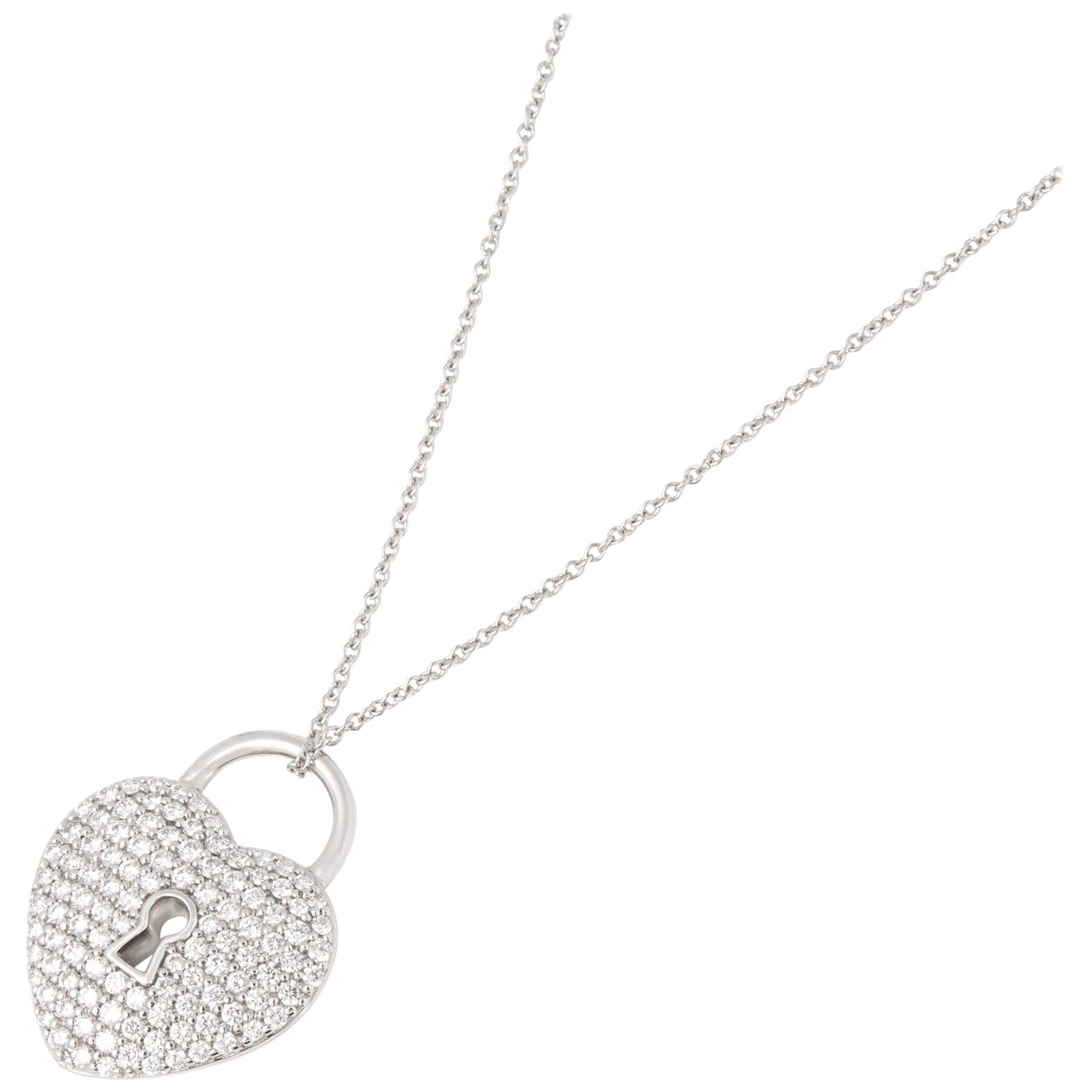 Tiffany & Co. Platinum Diamond Heart Tiffany Key Pendant Necklace