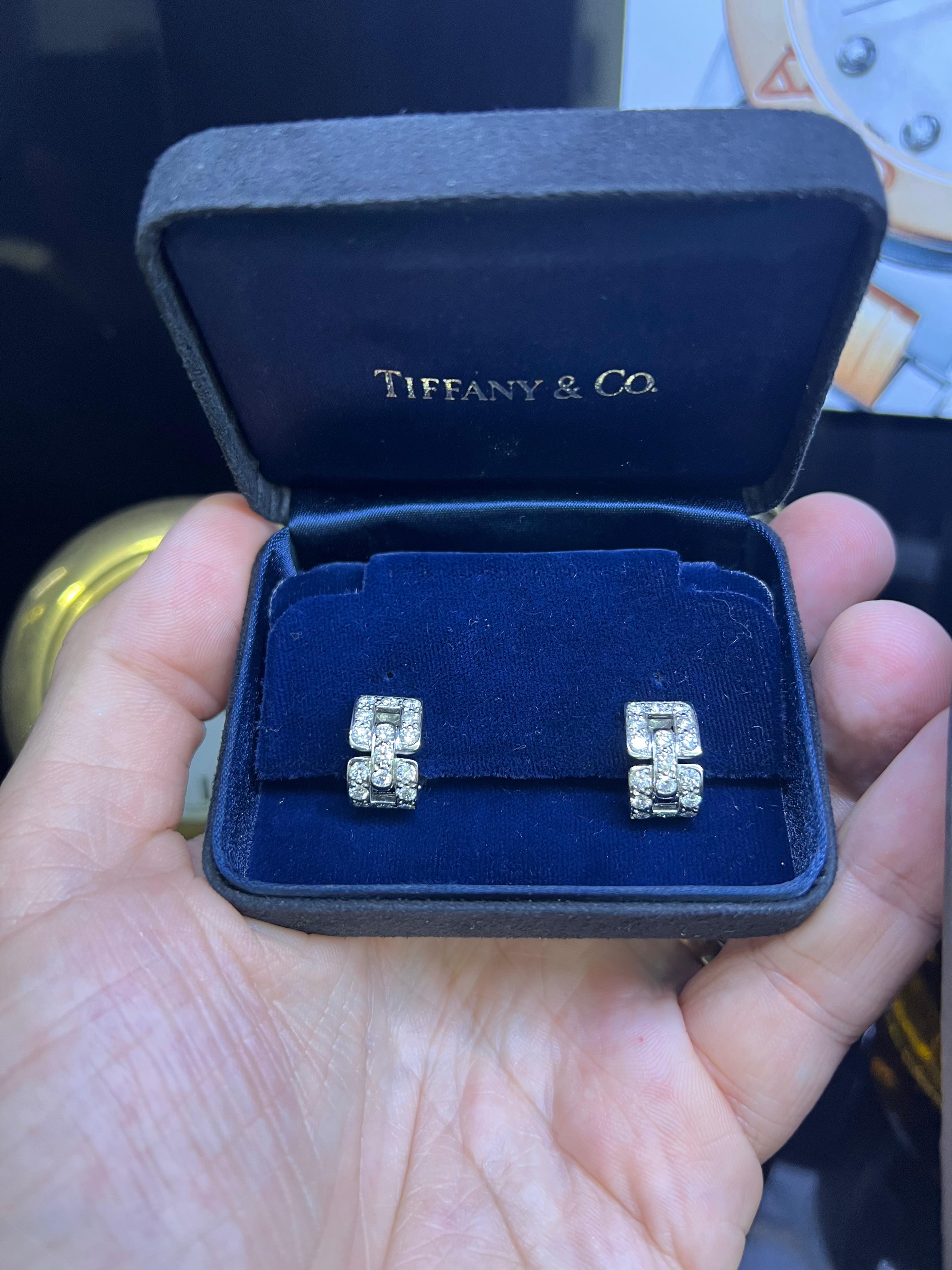 Tiffany & Co. Platinum Diamond Hoop Art Deco Earrings 1.70 Carat 1