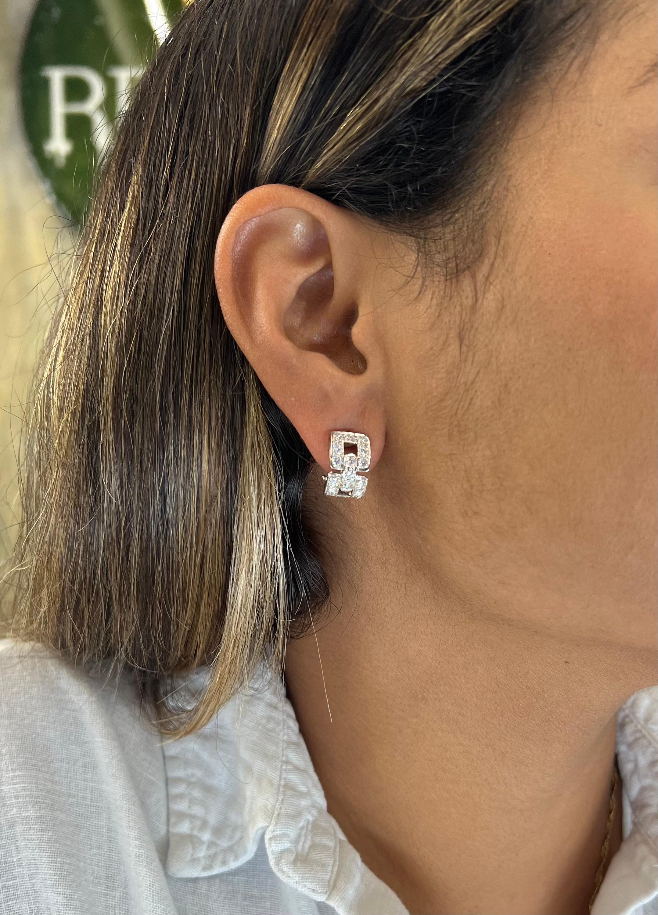 Tiffany & Co. Platinum Diamond Hoop Art Deco Earrings 1.70 Carat 3
