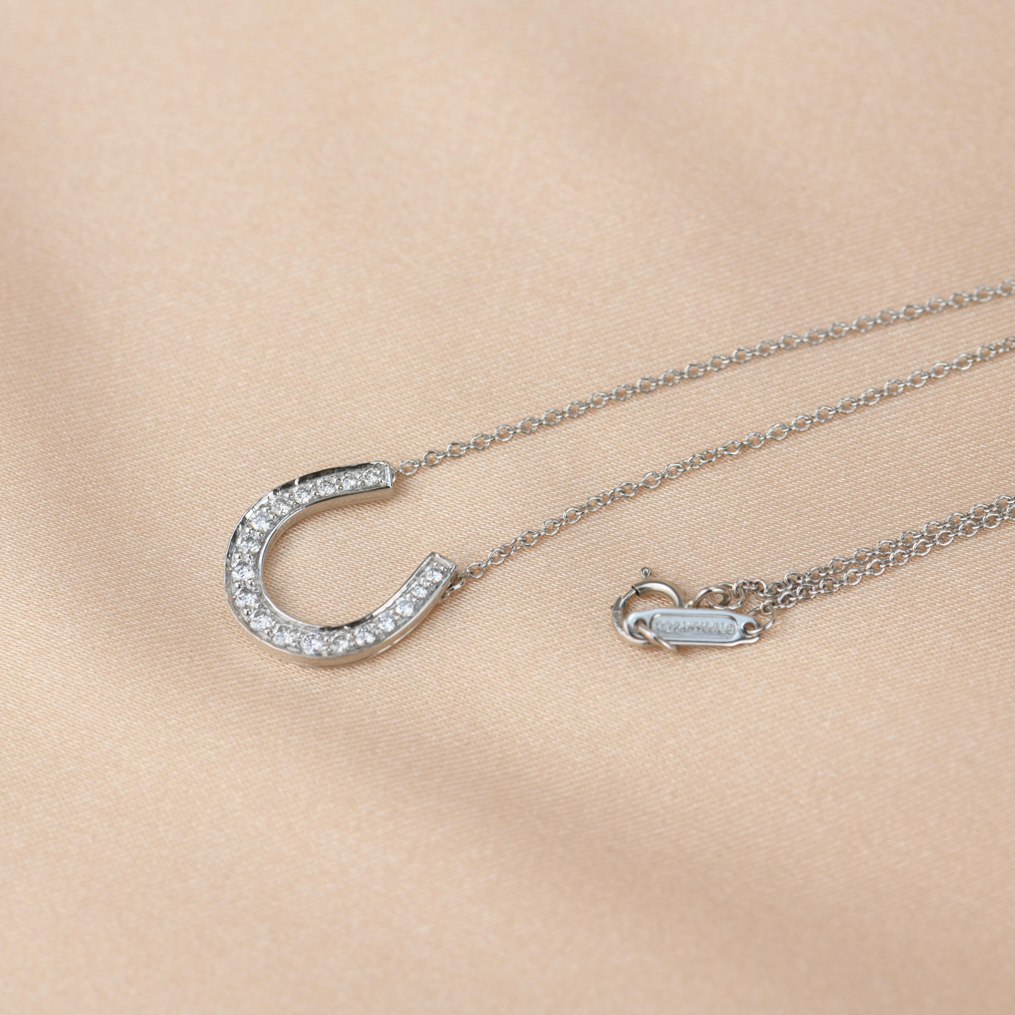 Tiffany & Co. Platinum & Diamond Horseshoe Pendant Necklace 4