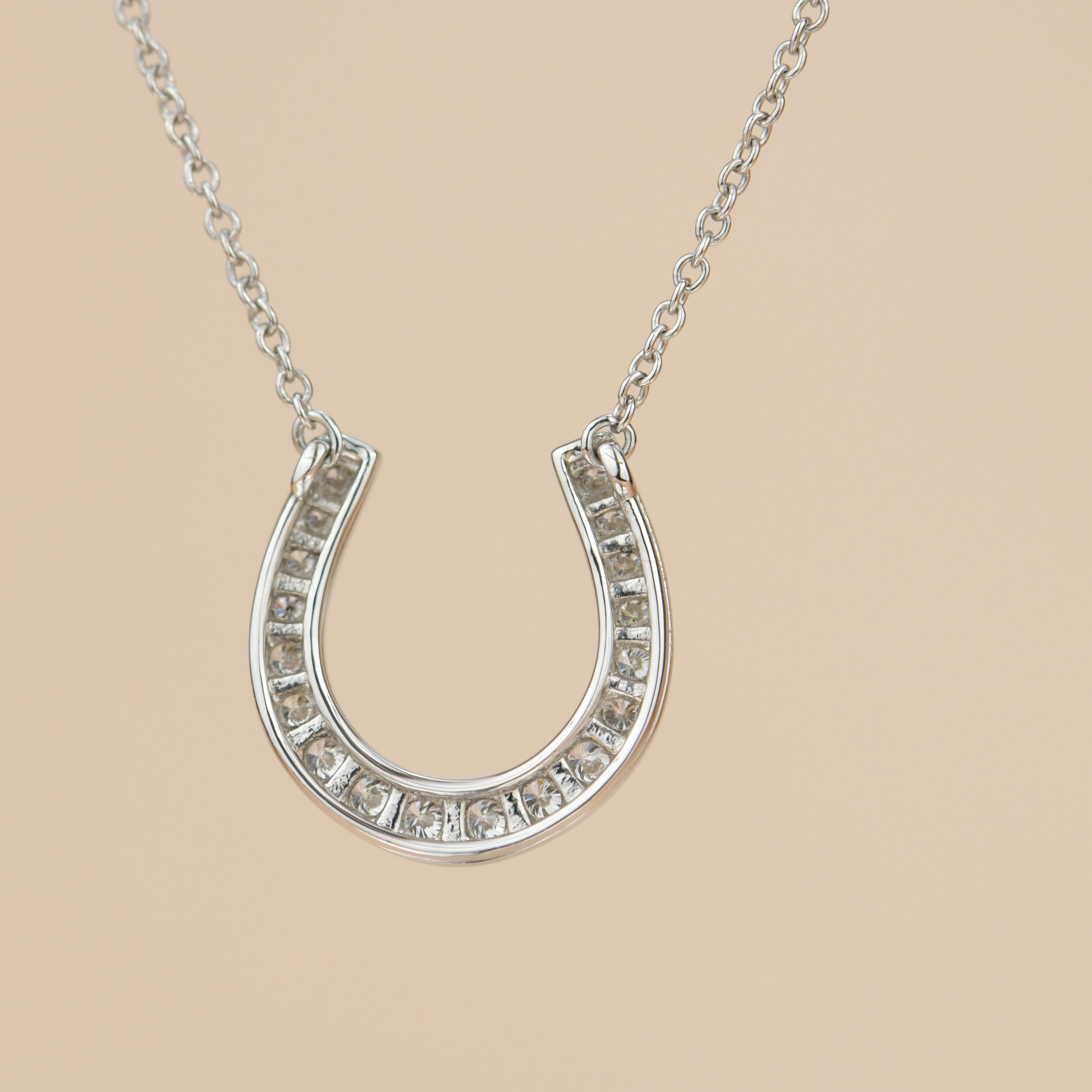 Women's or Men's Tiffany & Co. Platinum & Diamond Horseshoe Pendant Necklace