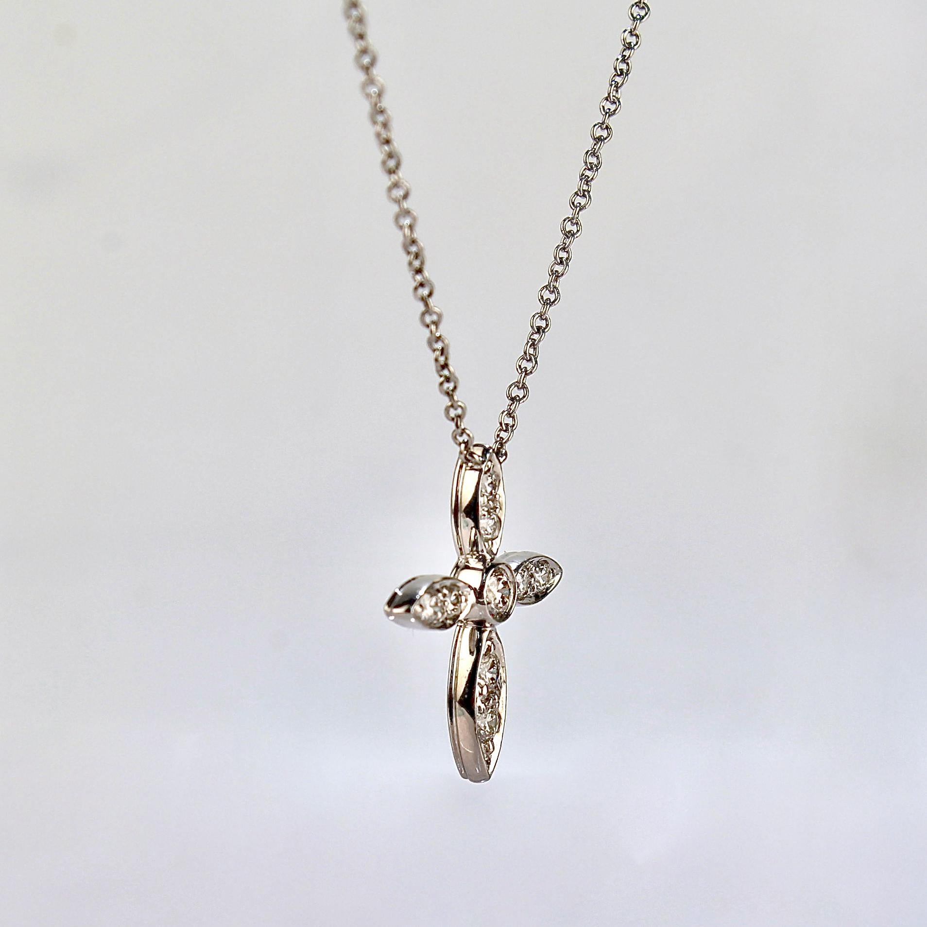 Round Cut Tiffany & Co. Platinum & Diamond 'Illusion' Crucifix or Cross Pendant Necklace For Sale