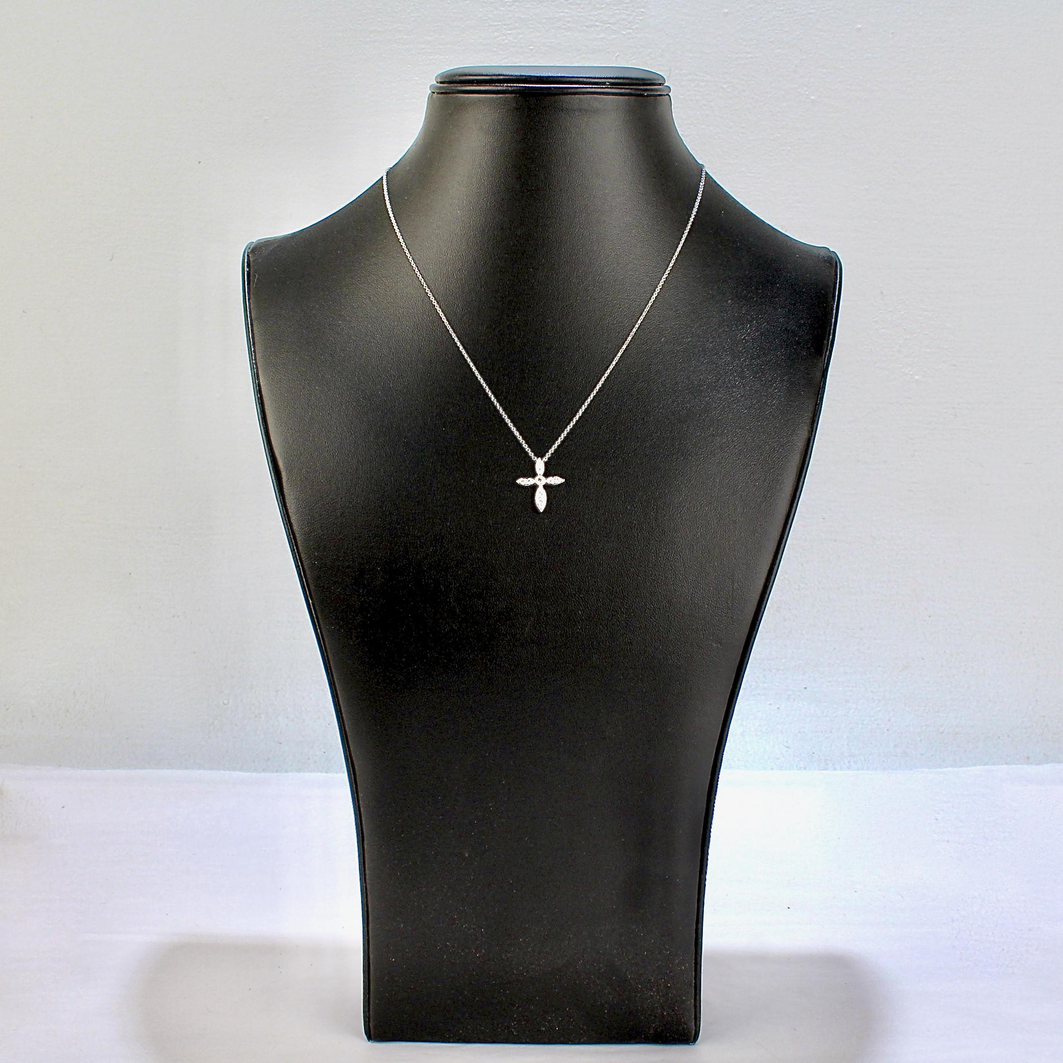 Tiffany & Co. Platinum & Diamond 'Illusion' Crucifix or Cross Pendant Necklace In Good Condition For Sale In Philadelphia, PA