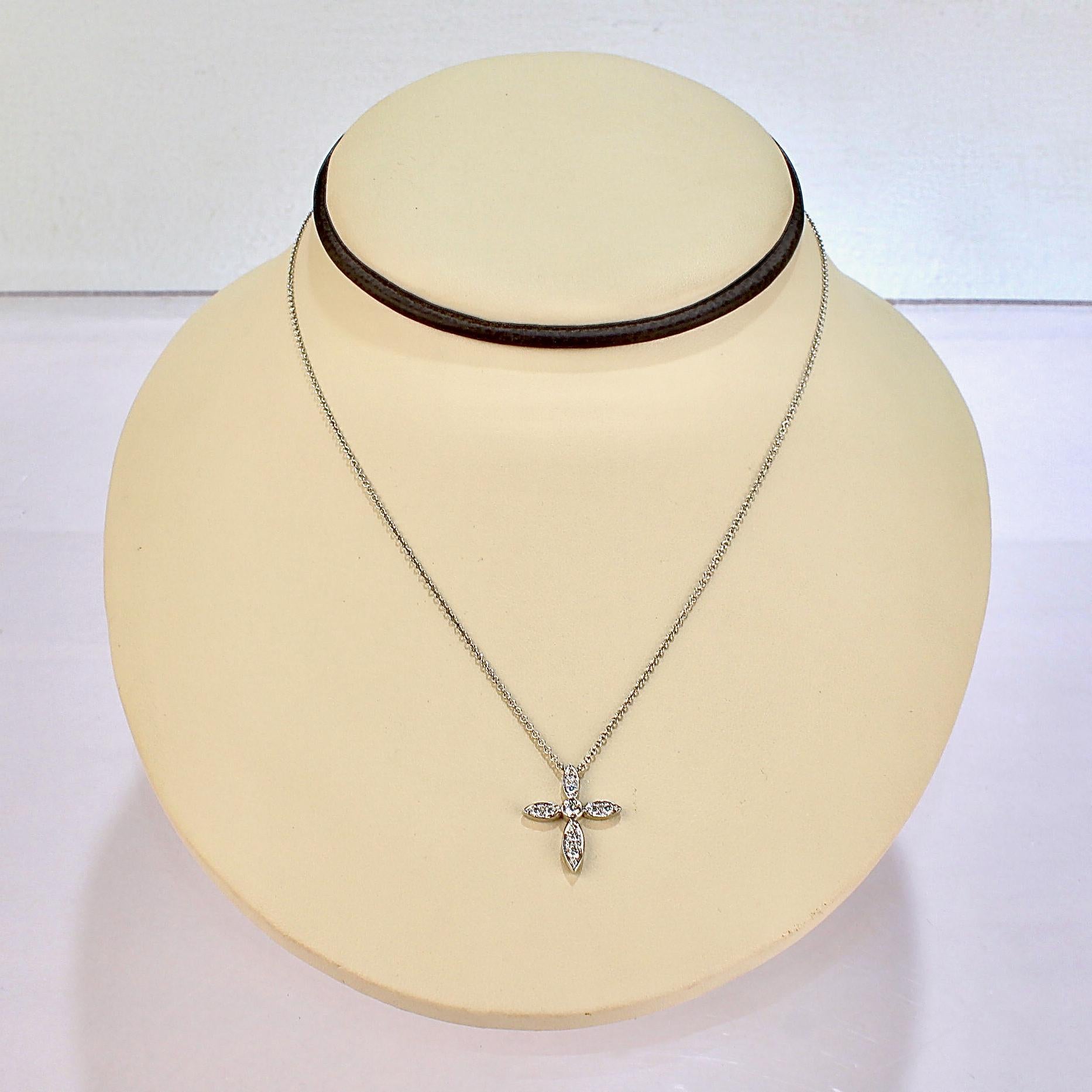 Women's Tiffany & Co. Platinum & Diamond 'Illusion' Crucifix or Cross Pendant Necklace For Sale