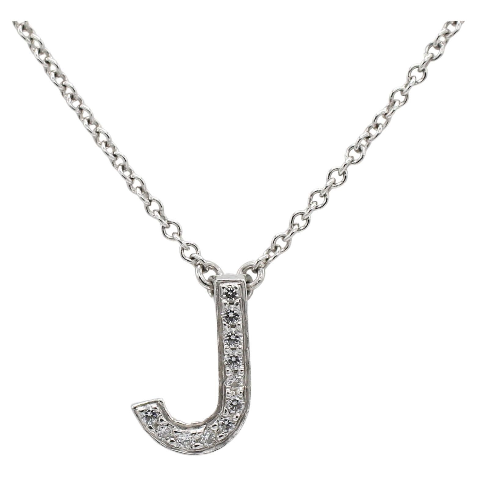 Tiffany & Co. Platinum Diamond "J" Letter Pendant Necklace 
