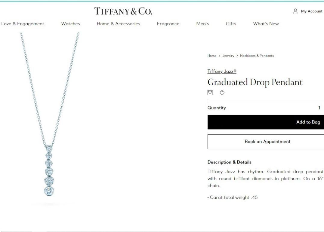 Women's TIFFANY & Co. Platinum Diamond Jazz Graduated Drop Pendant Necklace For Sale