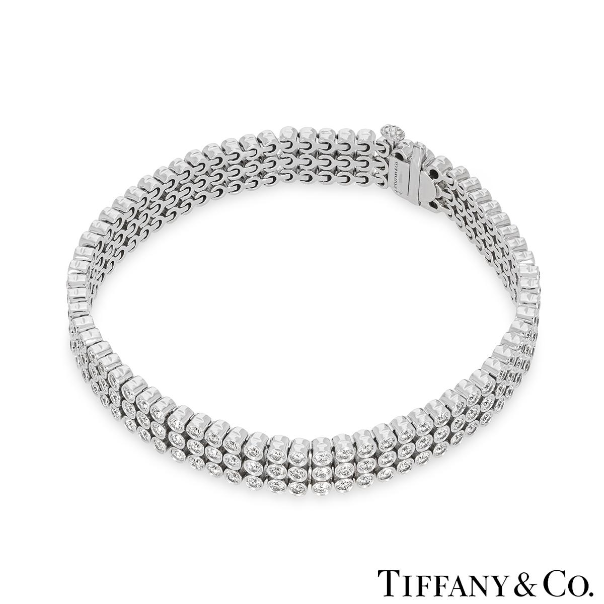 Round Cut Tiffany & Co. Platinum Diamond Jazz Three-Row Bracelet 6.03 Carats